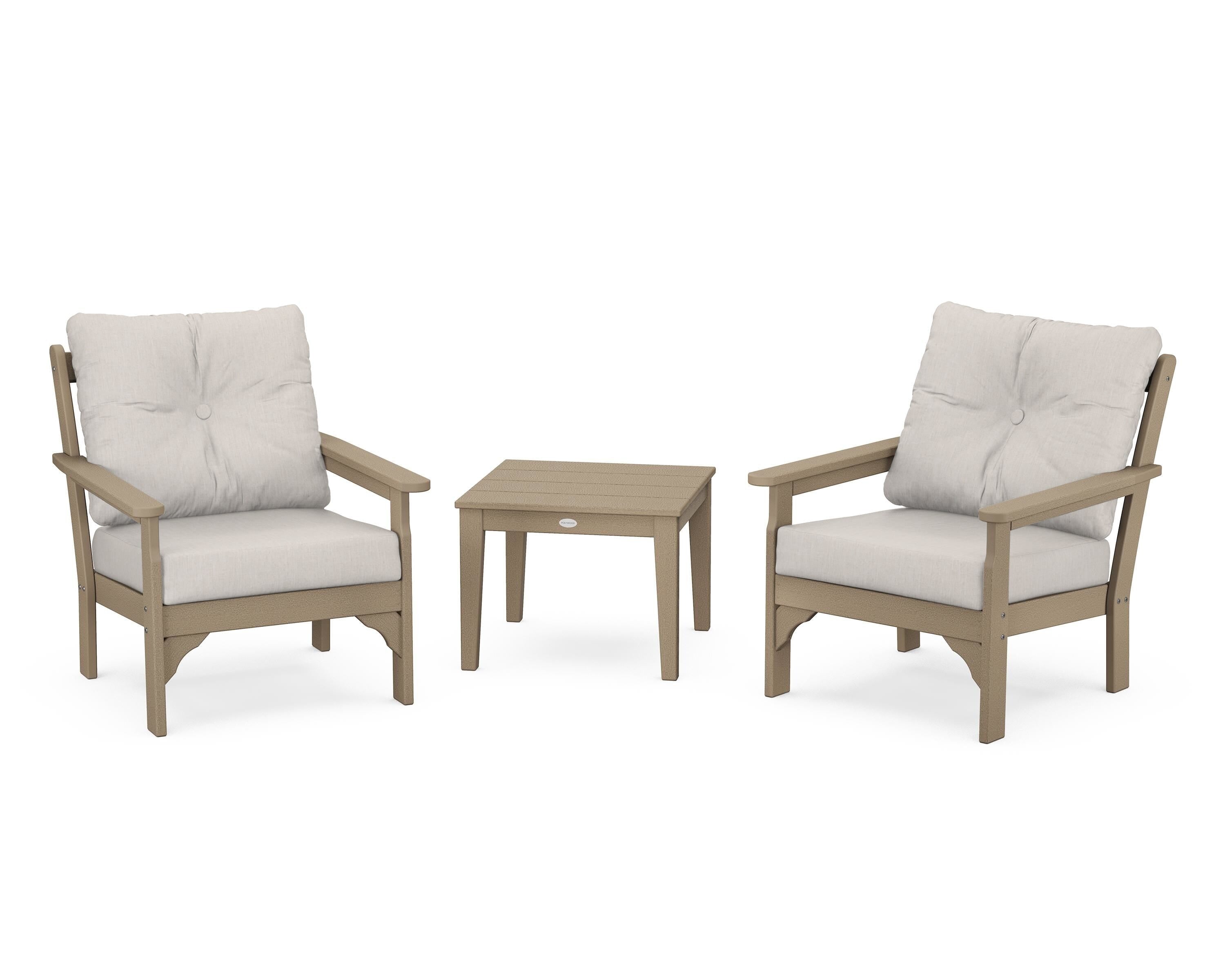 POLYWOOD® Vineyard 3-Piece Deep Seating Set in Vintage Sahara / Cast Ash