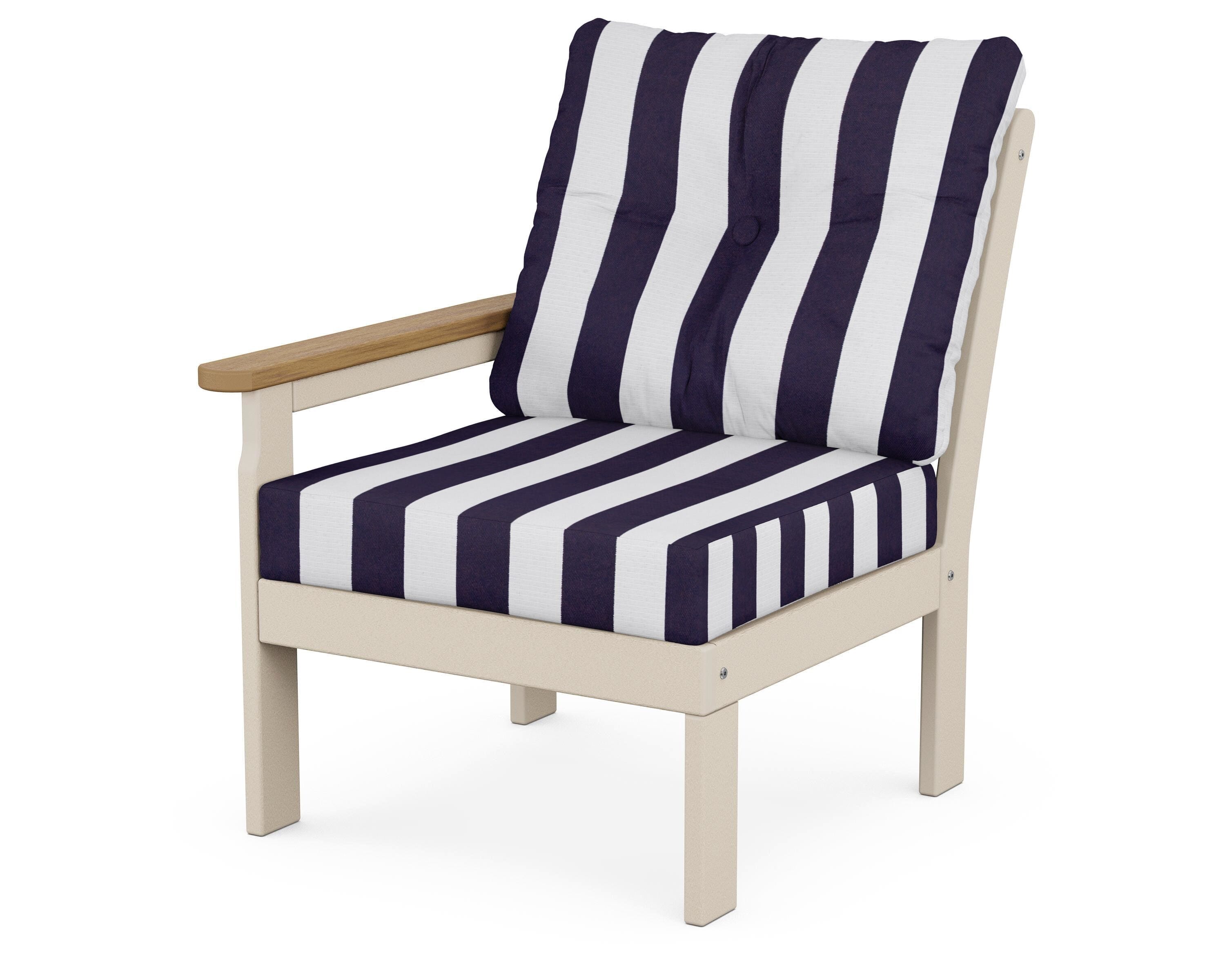 POLYWOOD® Vineyard Modular Left Arm Chair in Sand / Natural / Cabana Stripe Navy
