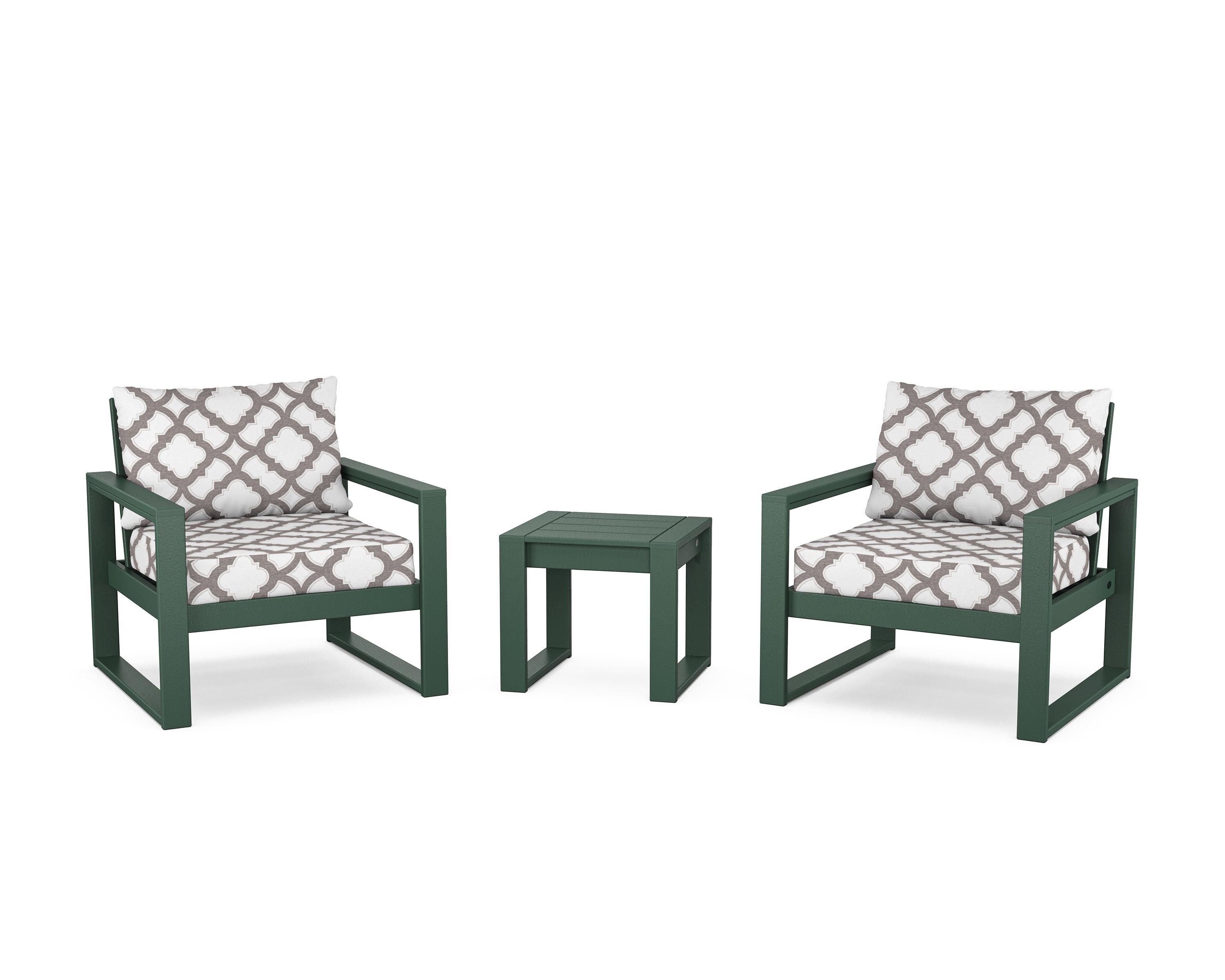 POLYWOOD® EDGE Sectional 3-Piece Deep Seating Set in Green / Trellis Grey Mist