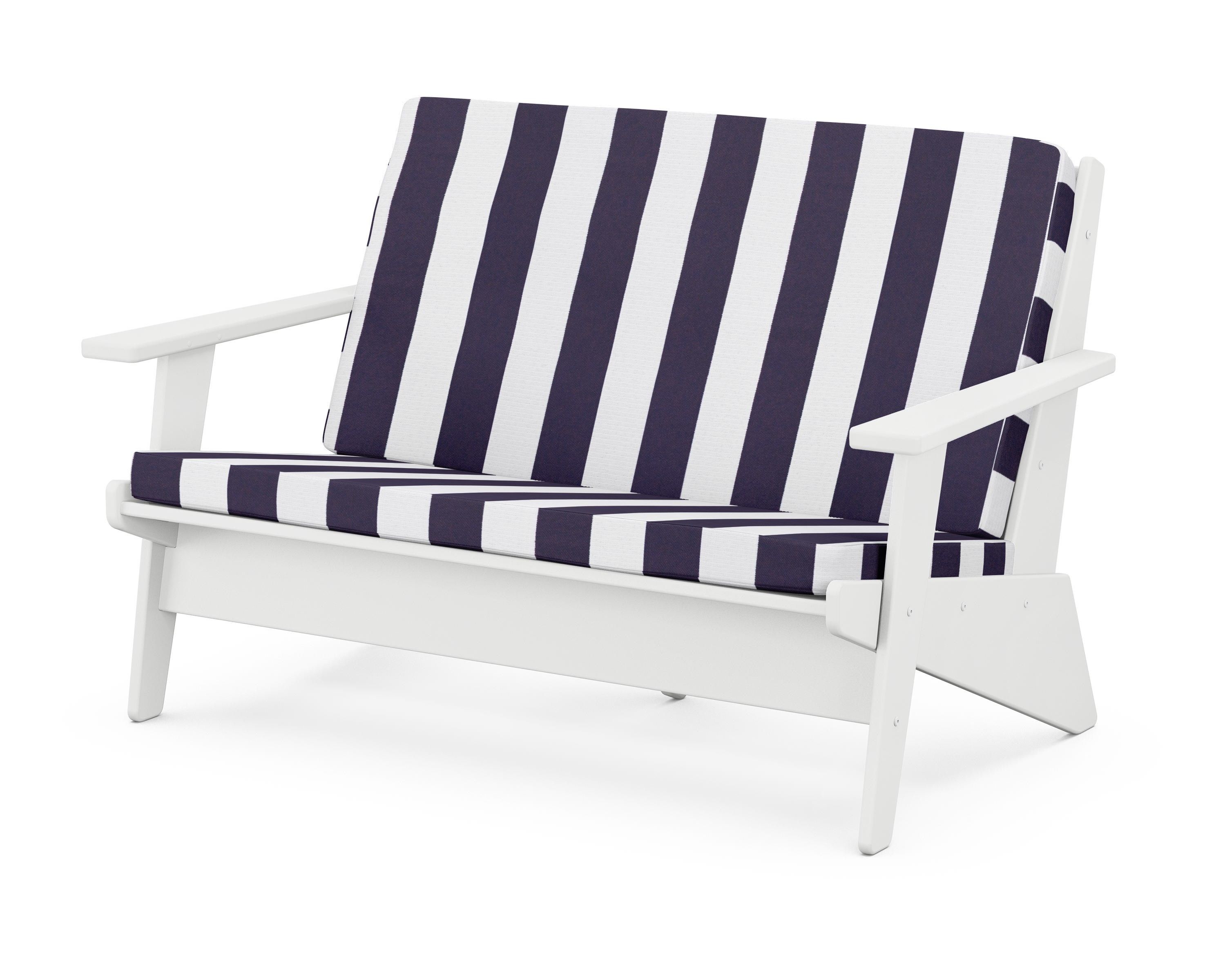 POLYWOOD® Riviera Modern Lounge Loveseat in White / Cabana Stripe Navy