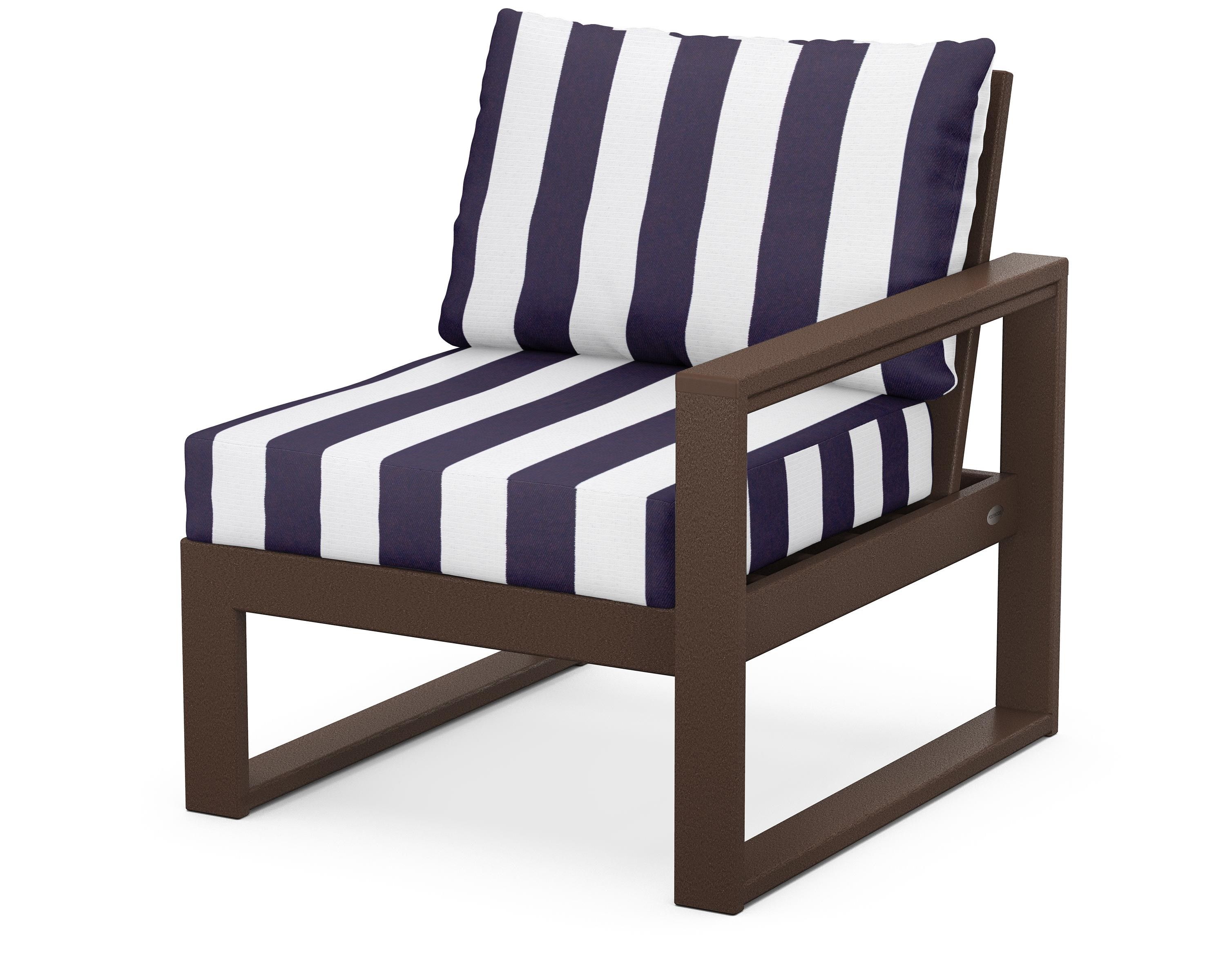POLYWOOD® EDGE Modular Right Arm Chair in Mahogany / Cabana Stripe Navy