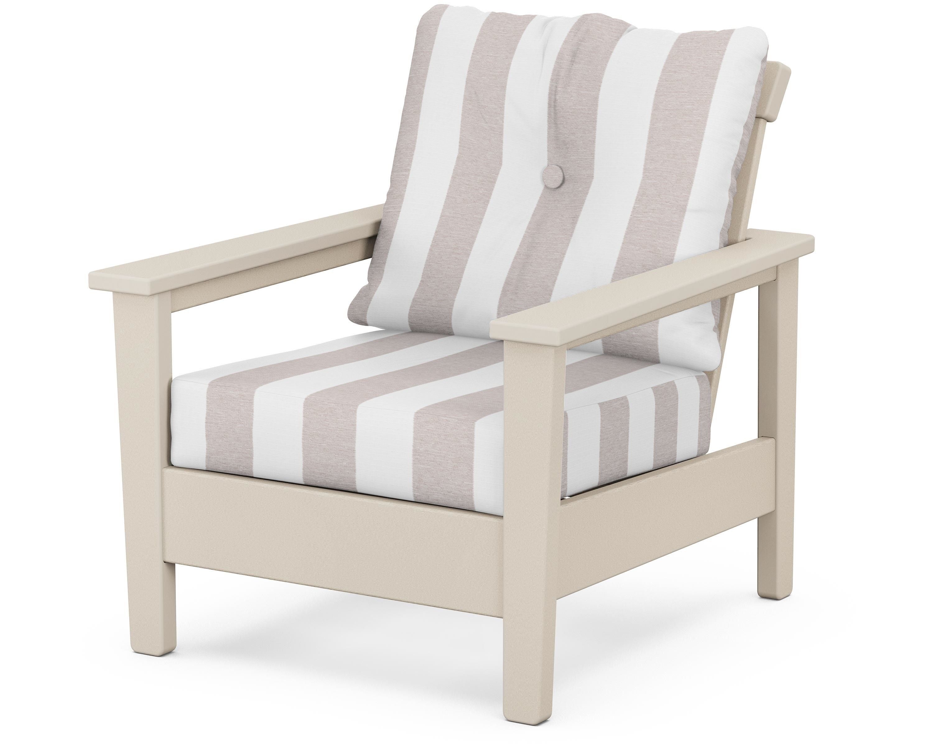 POLYWOOD® Prescott Deep Seating Chair in Sand / Cabana Stripe Dune Burlap
