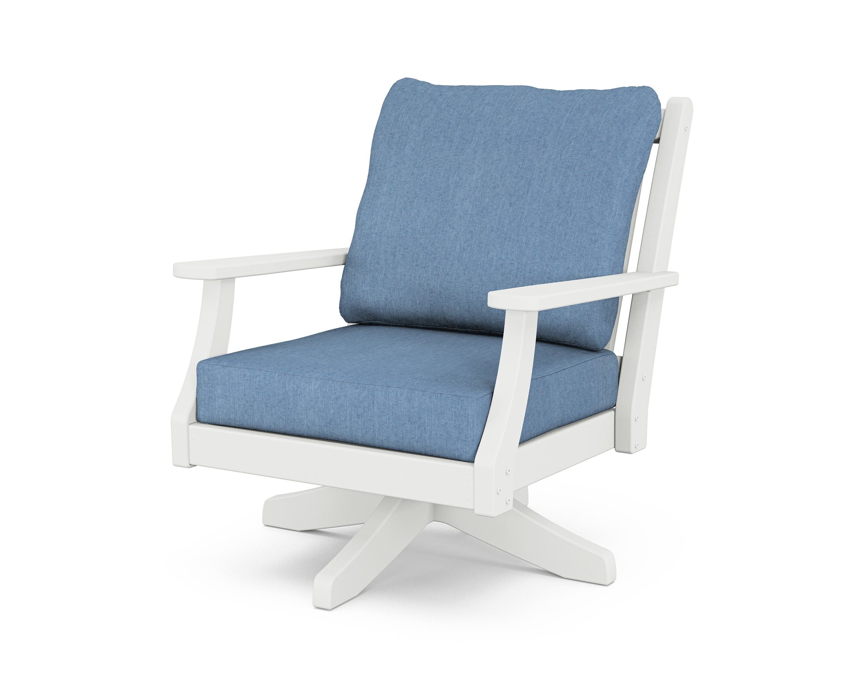 Country Living Wovendale Deep Seating Swivel Chair in White / Sky Blue