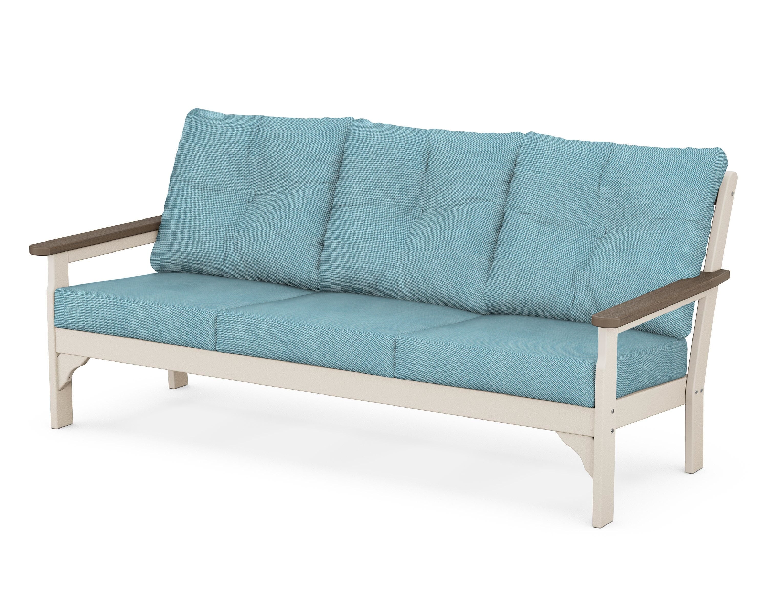 POLYWOOD® Vineyard Deep Seating Sofa in Sand / Kona / Lattice Sky Blue