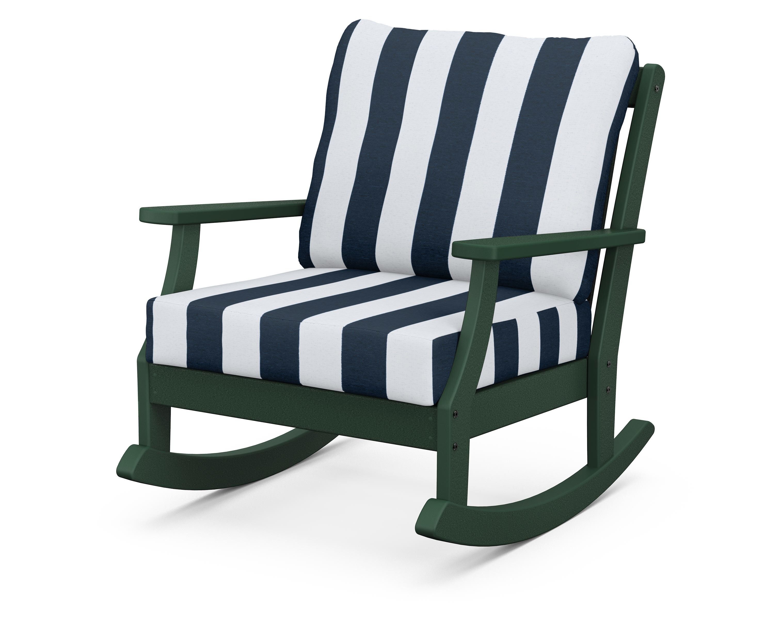 POLYWOOD® Braxton Deep Seating Rocking Chair in Green / Cabana Stripe Marine Indigo