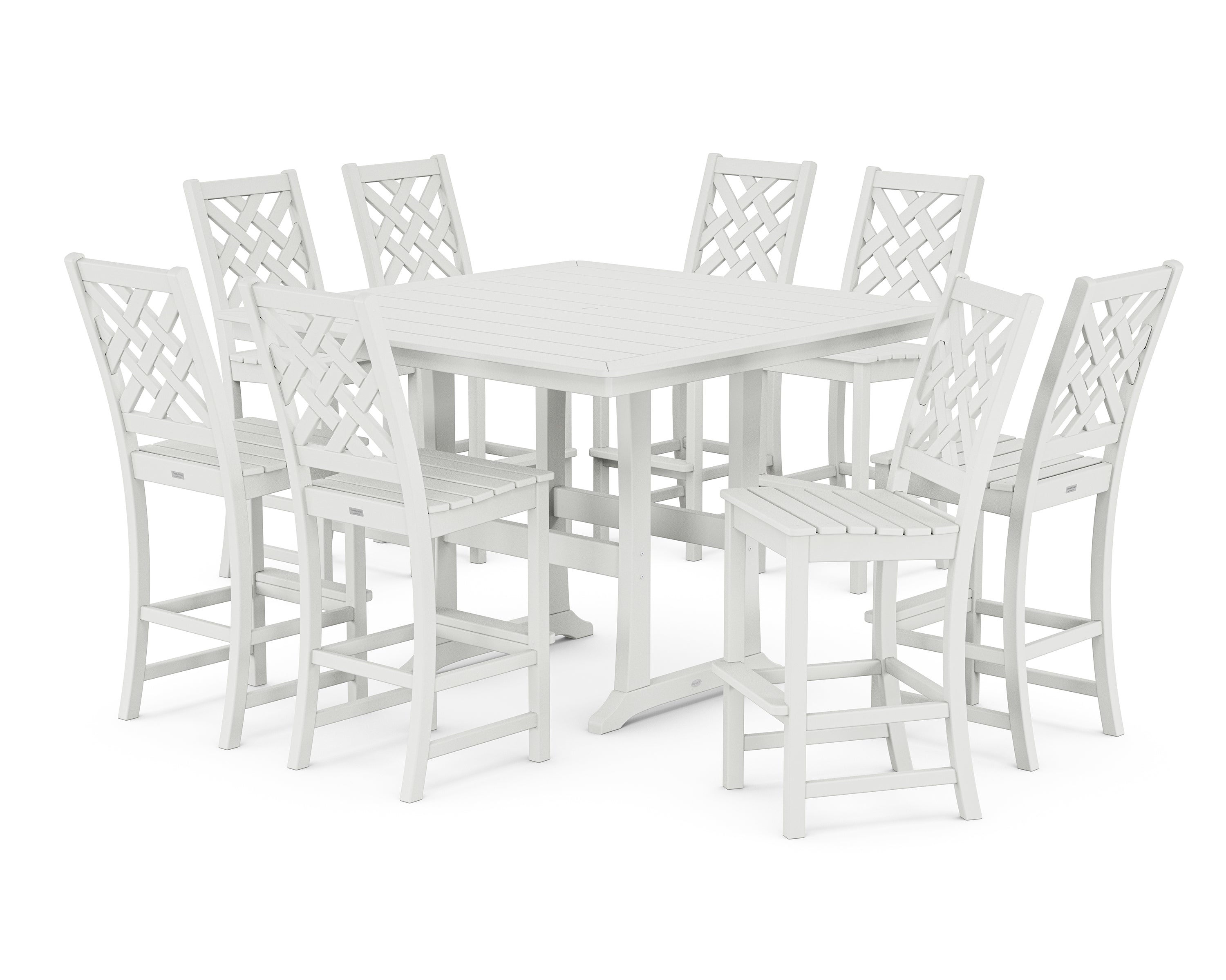 Country Living Wovendale Side Chair 9-Piece Square Bar Set with Trestle Legs in White