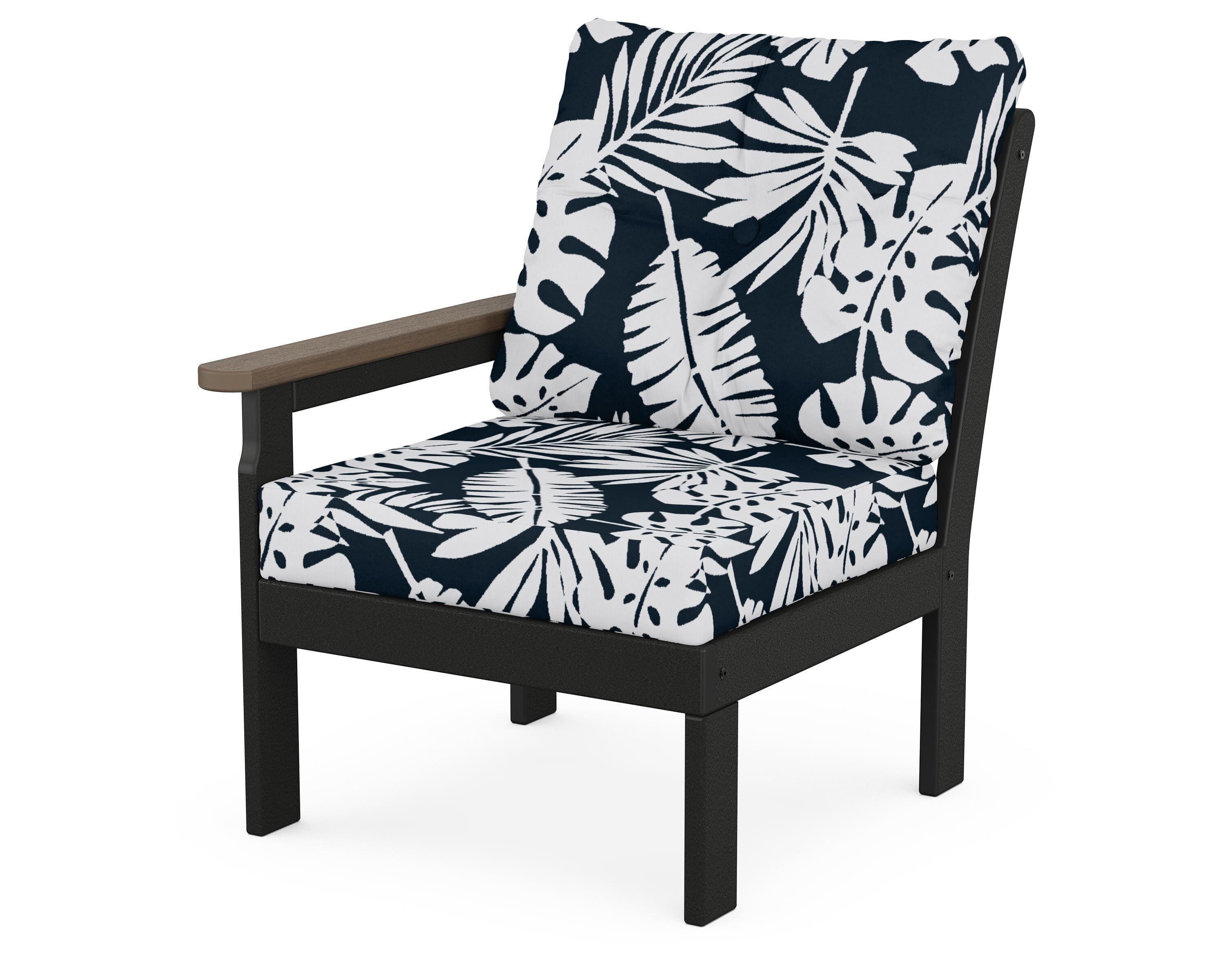 POLYWOOD® Vineyard Modular Left Arm Chair in Black / Kona / Leaf Marine Indigo