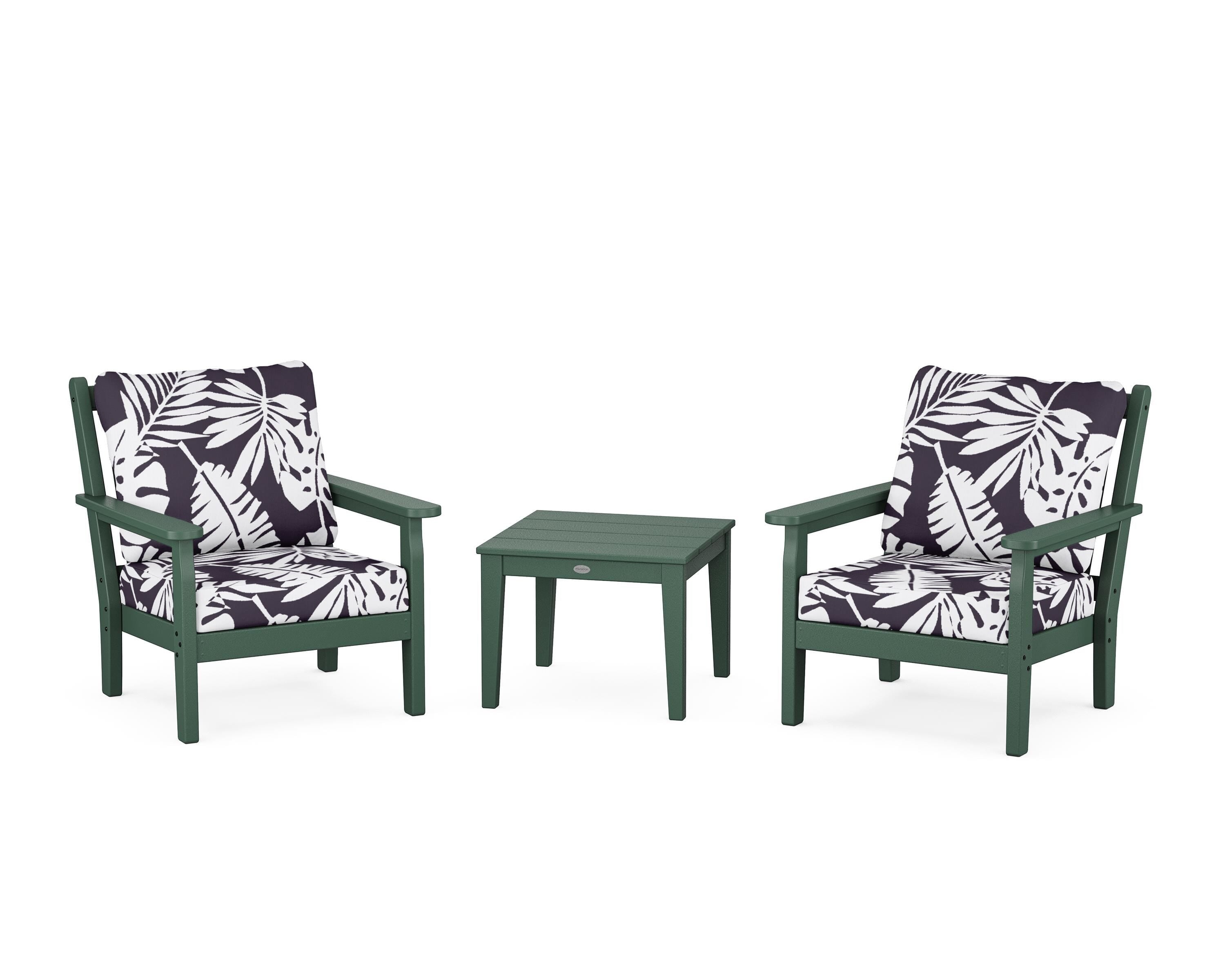 POLYWOOD® Chippendale 3-Piece Deep Seating Set in Green / Leaf Navy