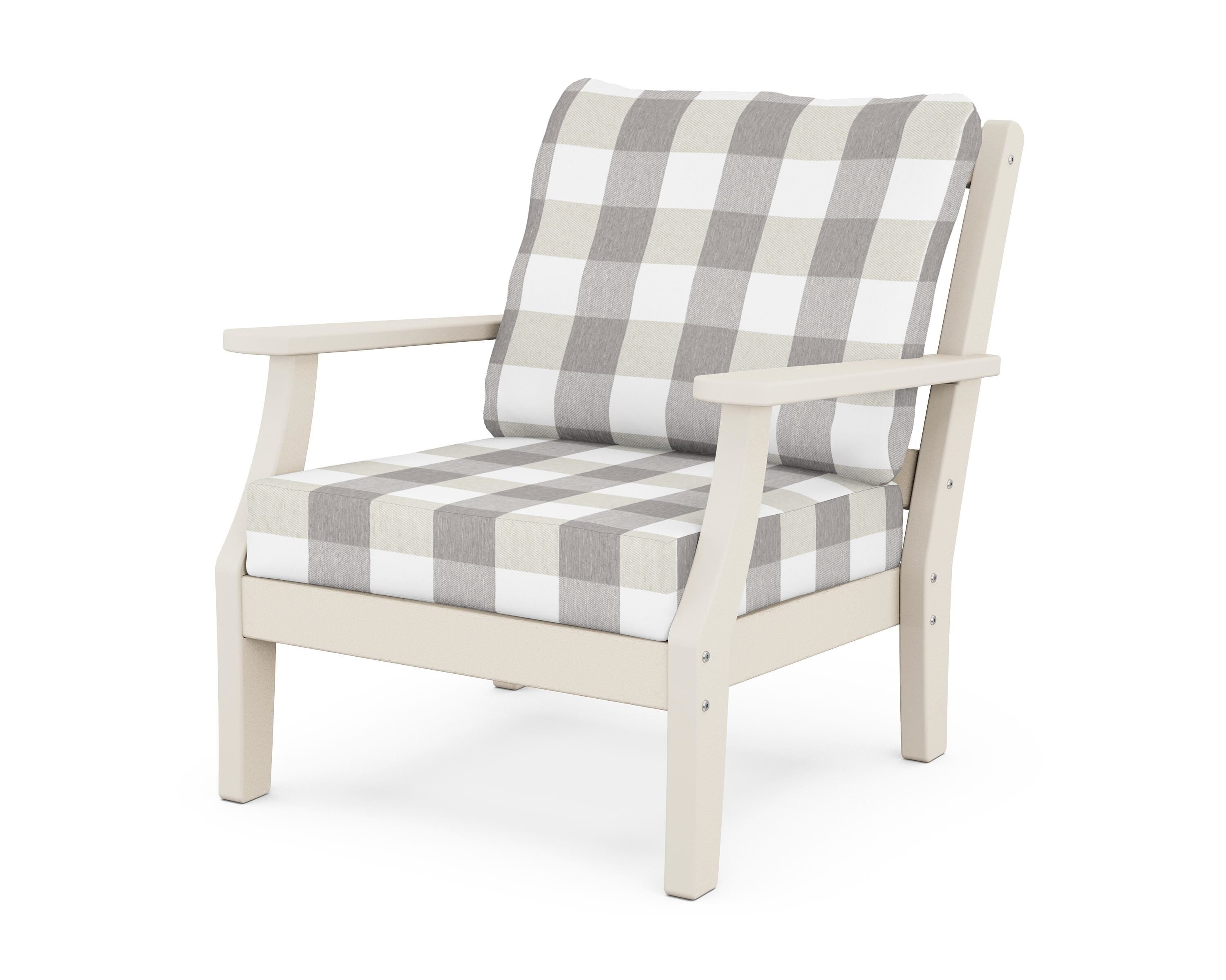 Martha Stewart by POLYWOOD® Chinoiserie Deep Seating Chair in Sand / Buffalo Plaid Grey Mist