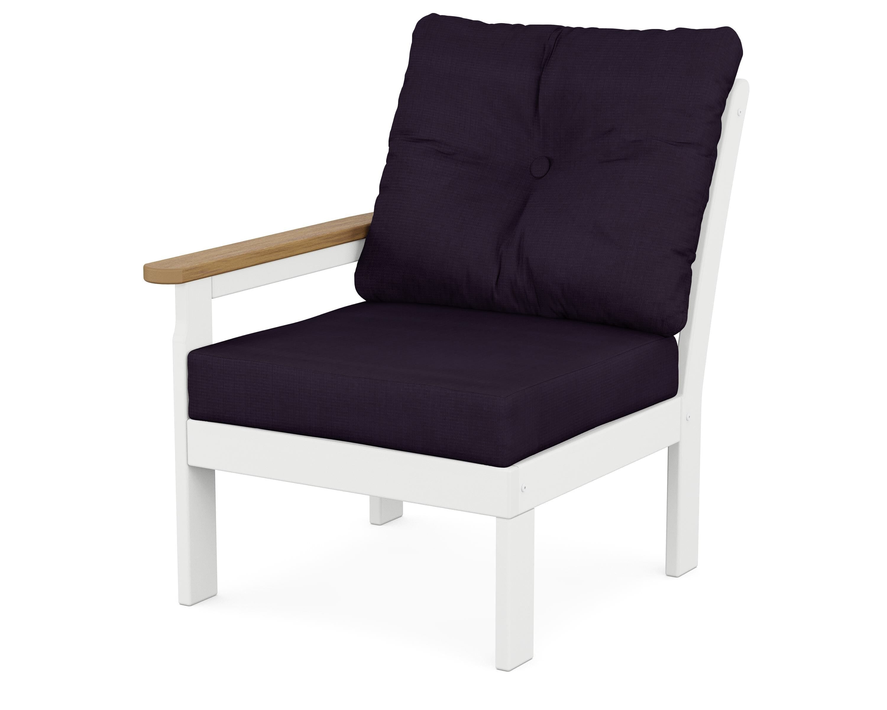POLYWOOD® Vineyard Modular Left Arm Chair in White / Natural / Navy Linen