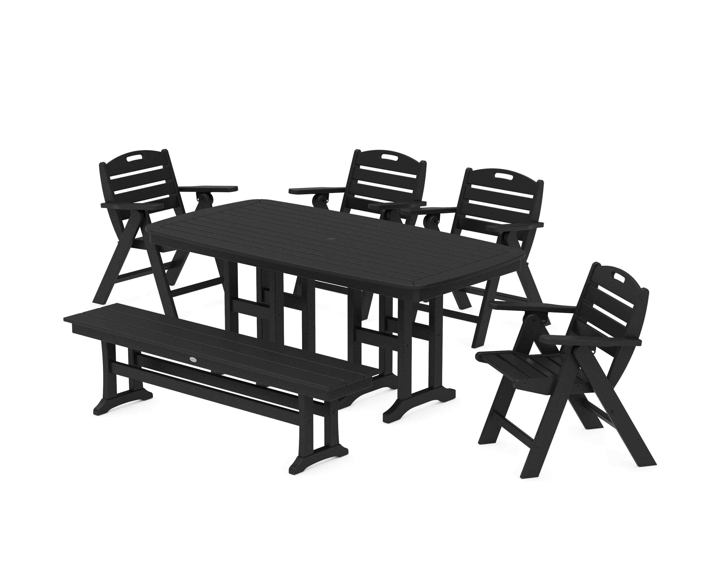 POLYWOOD® Nautical Lowback 6-Piece Dining Set with Bench in Black