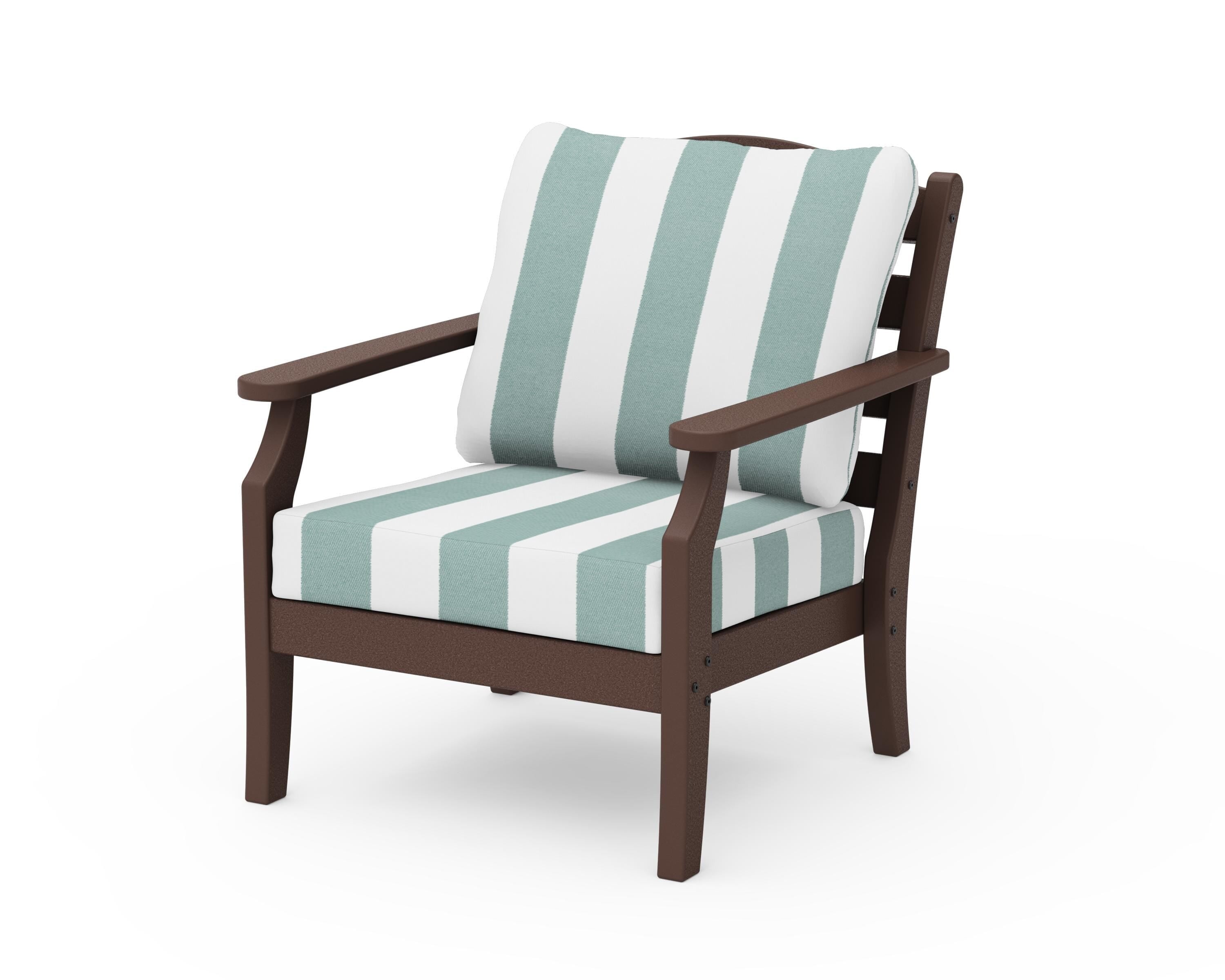 Draper James™ by POLYWOOD® Savannah Deep Seating Chair in Mahogany / Cabana Stripe Glacier Spa