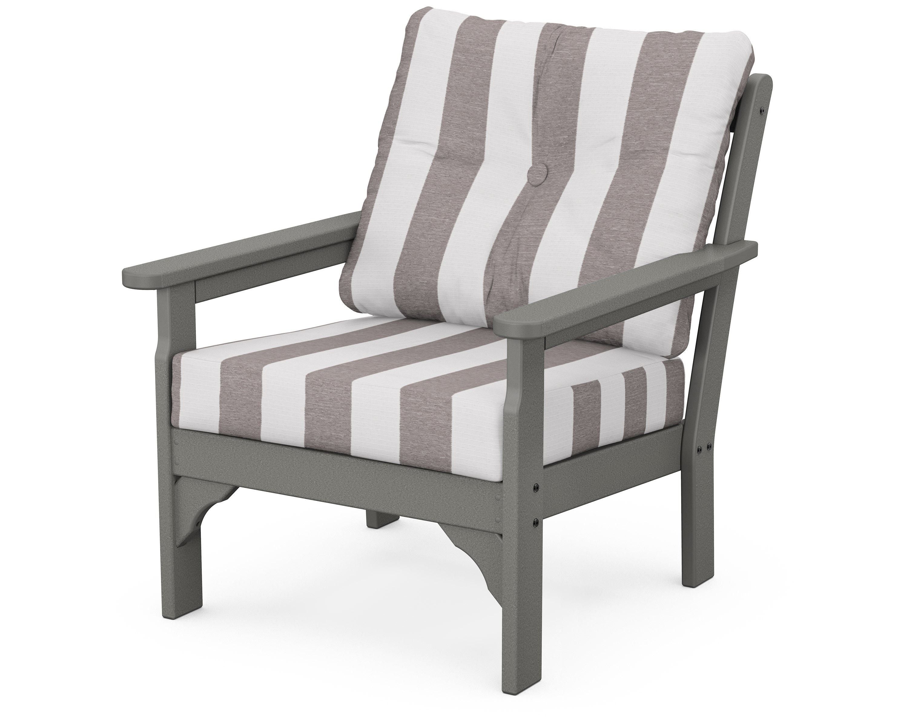 POLYWOOD® Vineyard Deep Seating Chair in Slate Grey / Cabana Stripe Grey Mist
