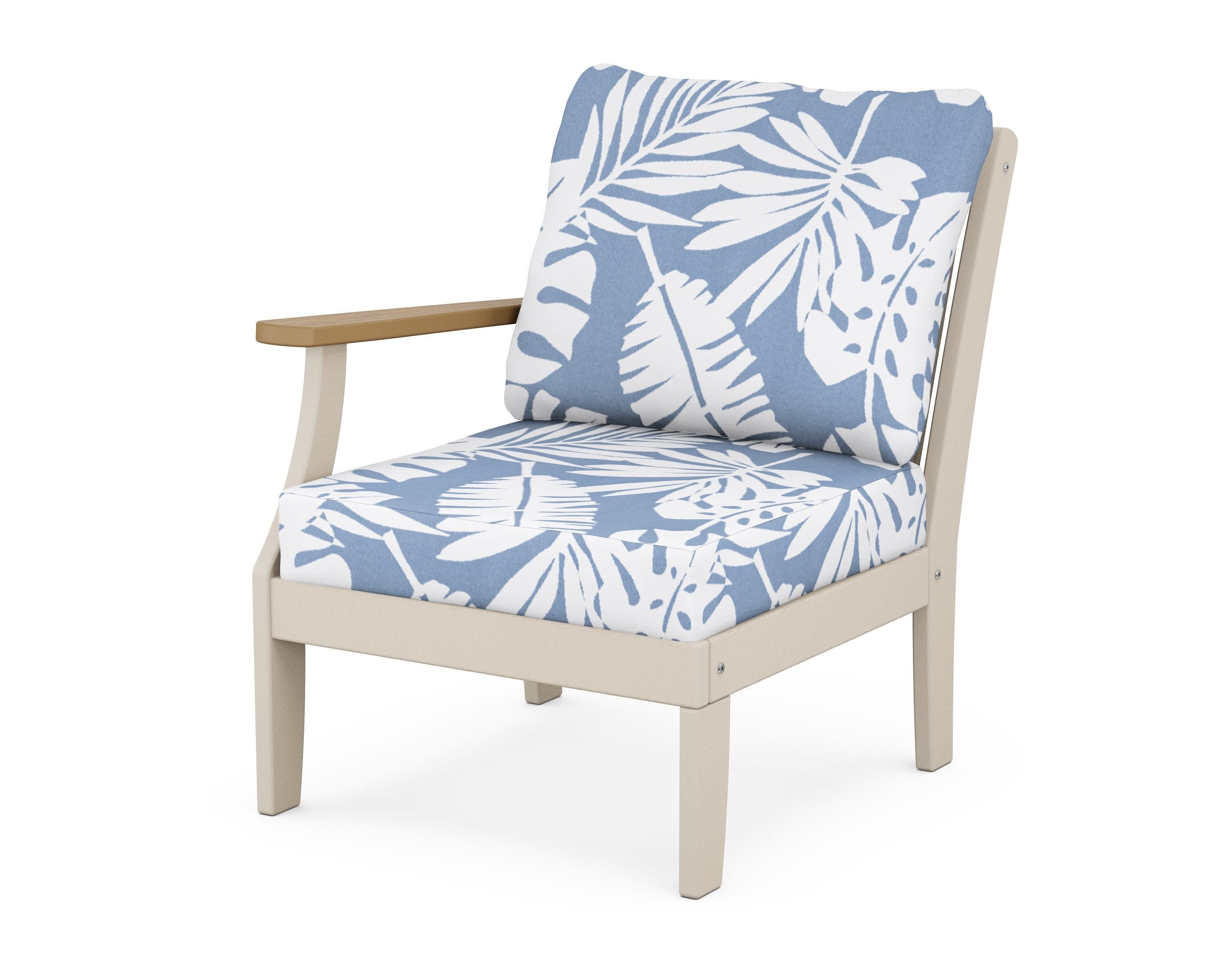 POLYWOOD® Braxton Modular Left Arm Chair in Sand / Natural / Leaf Sky Blue