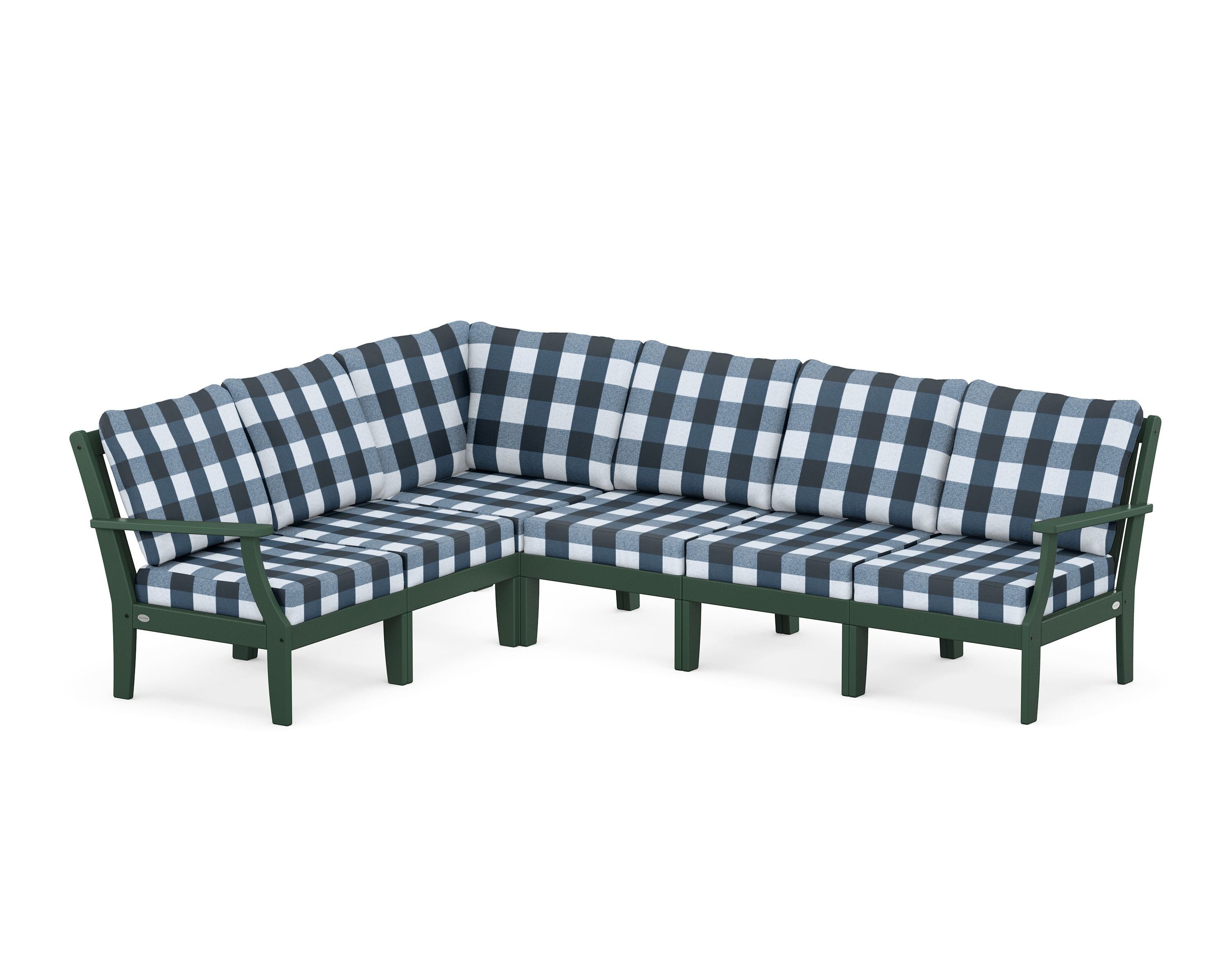 POLYWOOD® Braxton Modular 6-Piece Deep Seating Set in Green / Buffalo Plaid Marine Indigo