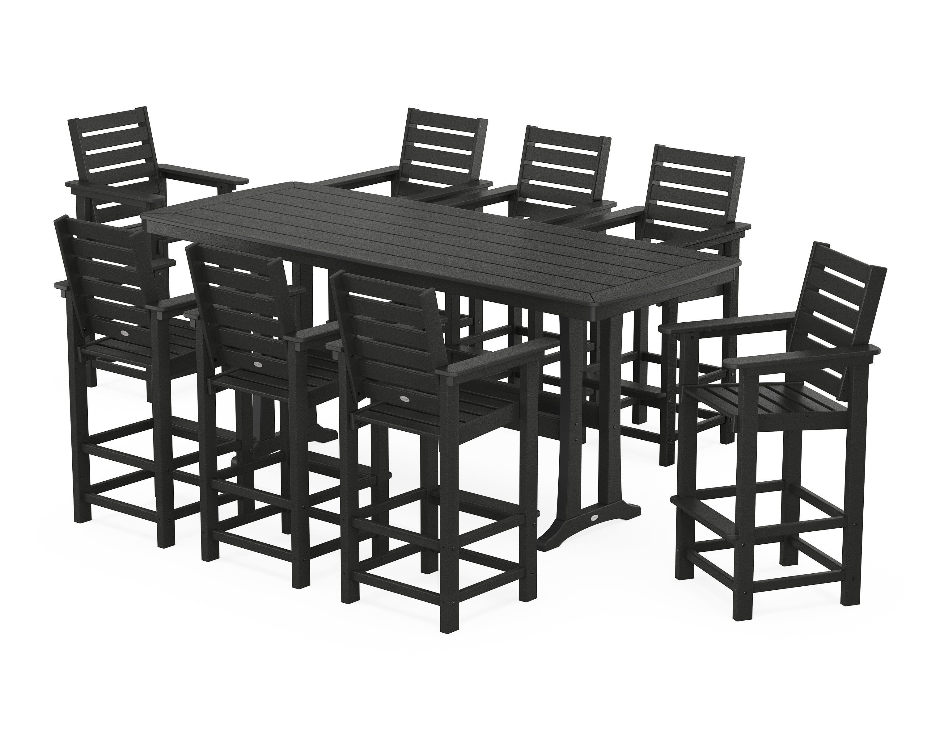POLYWOOD® Captain 9-Piece Bar Set with Trestle Legs in Black