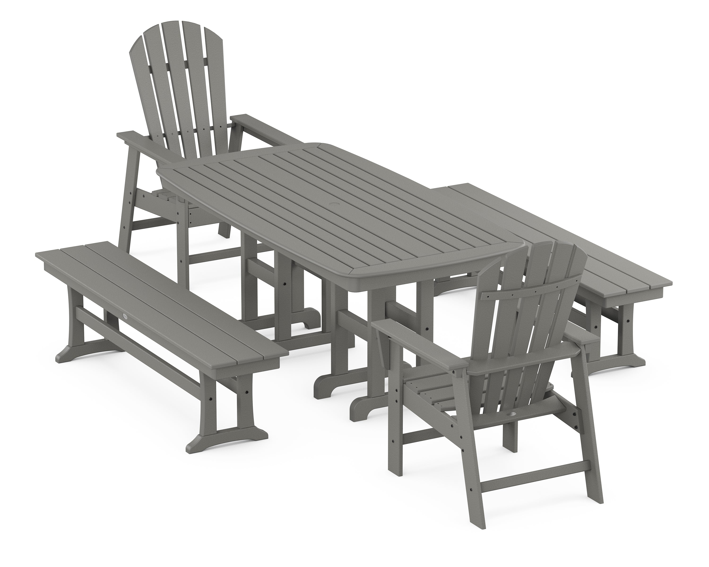 POLYWOOD® South Beach 5-Piece Dining Set with Benches in Slate Grey