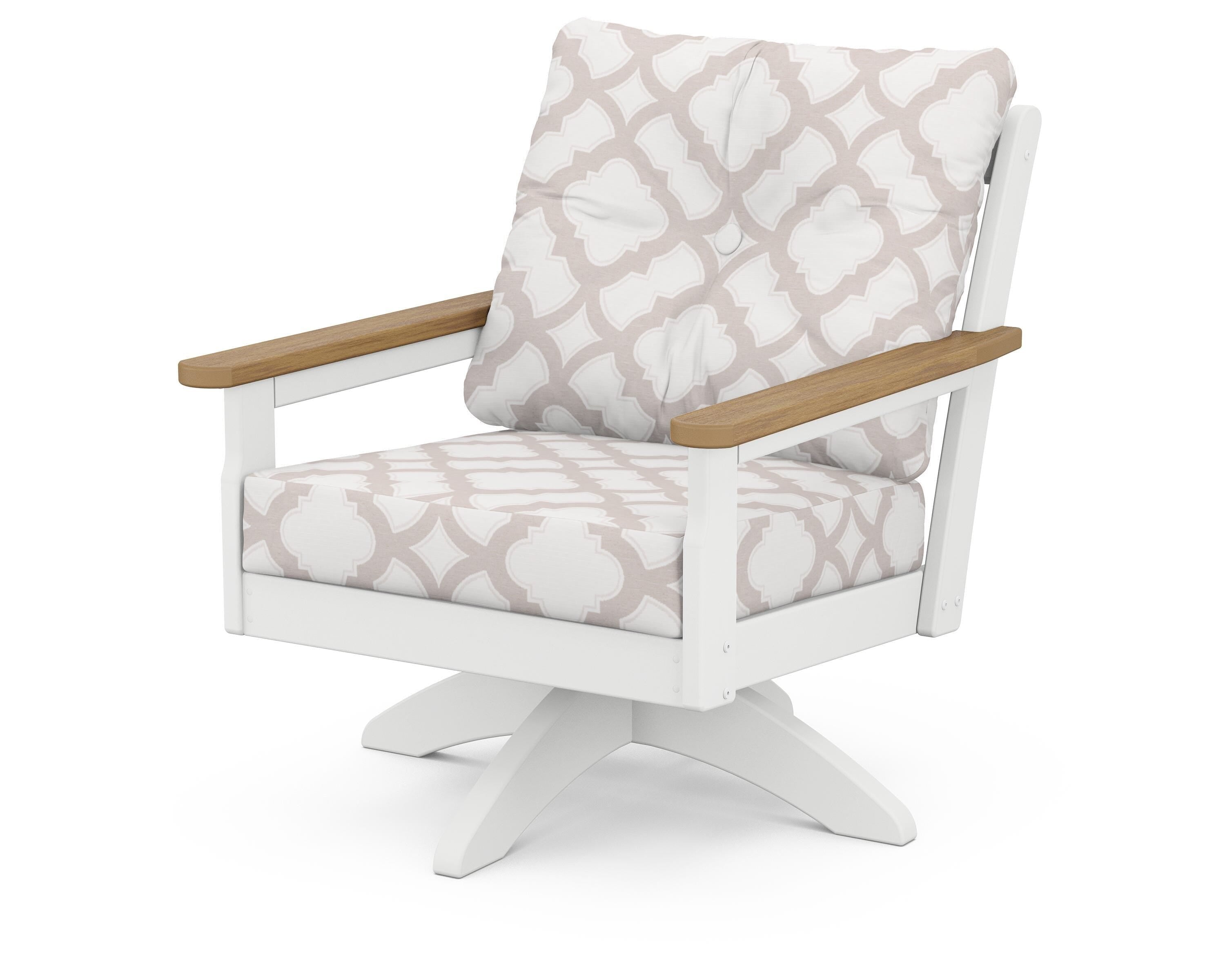 POLYWOOD® Vineyard Deep Seating Swivel Chair in White / Natural / Trellis Dune Burlap