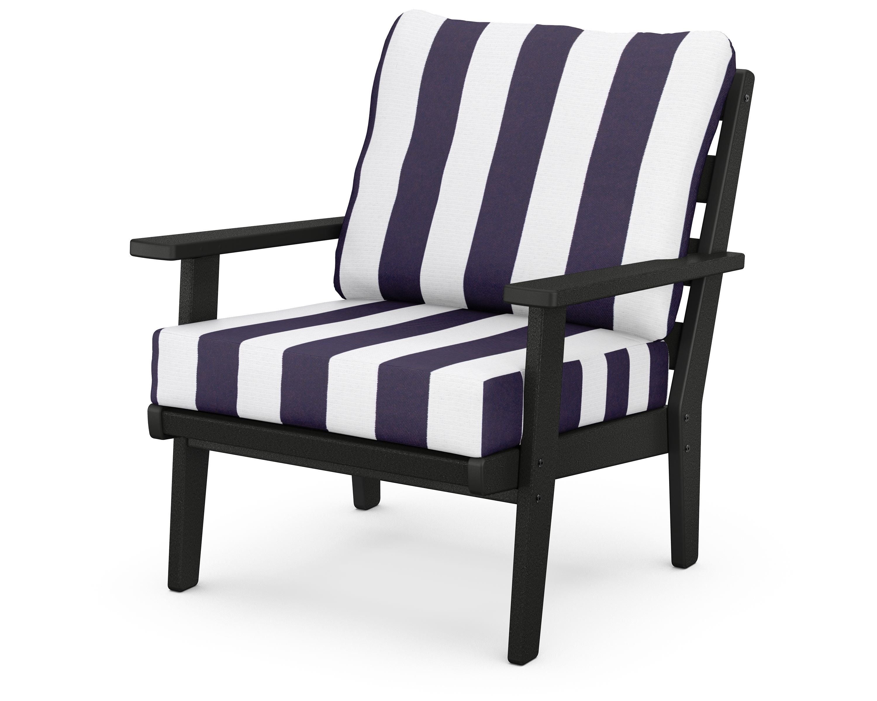 POLYWOOD® Grant Park Deep Seating Chair in Black / Cabana Stripe Navy