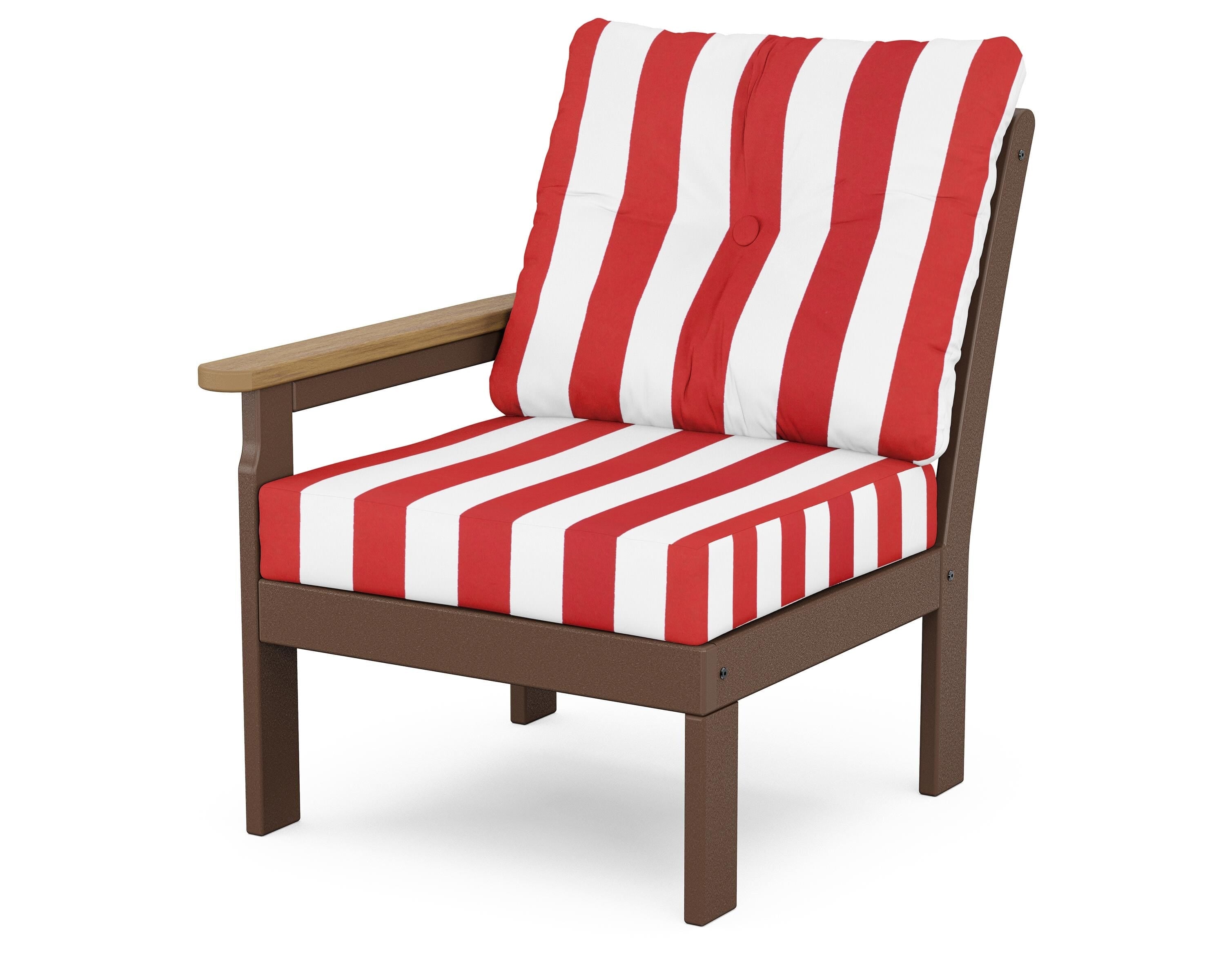 POLYWOOD® Vineyard Modular Left Arm Chair in Mahogany / Natural / Cabana Stripe Crimson