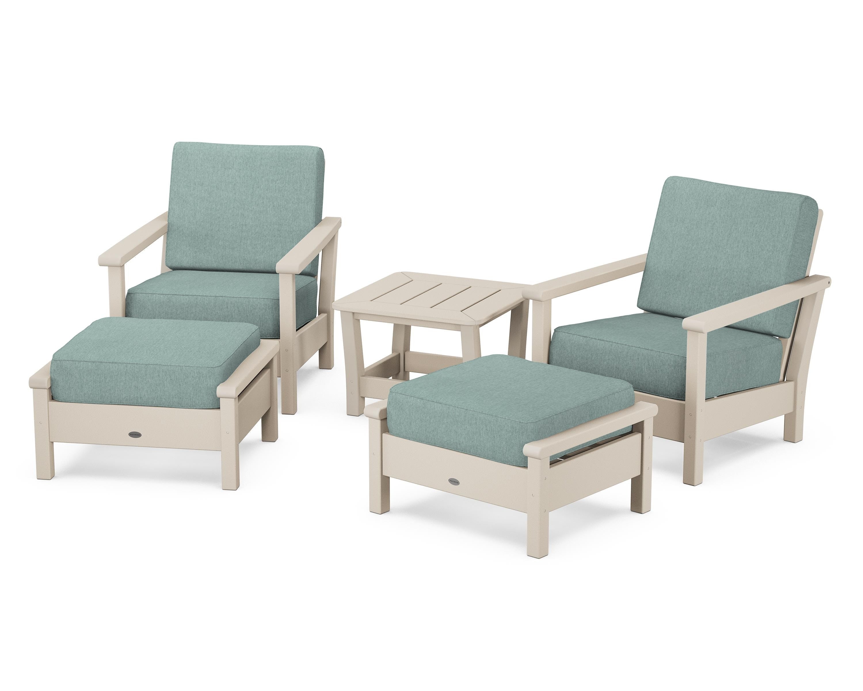 POLYWOOD® Harbour 5-Piece Deep Seating Chair Set in Sand / Glacier Spa