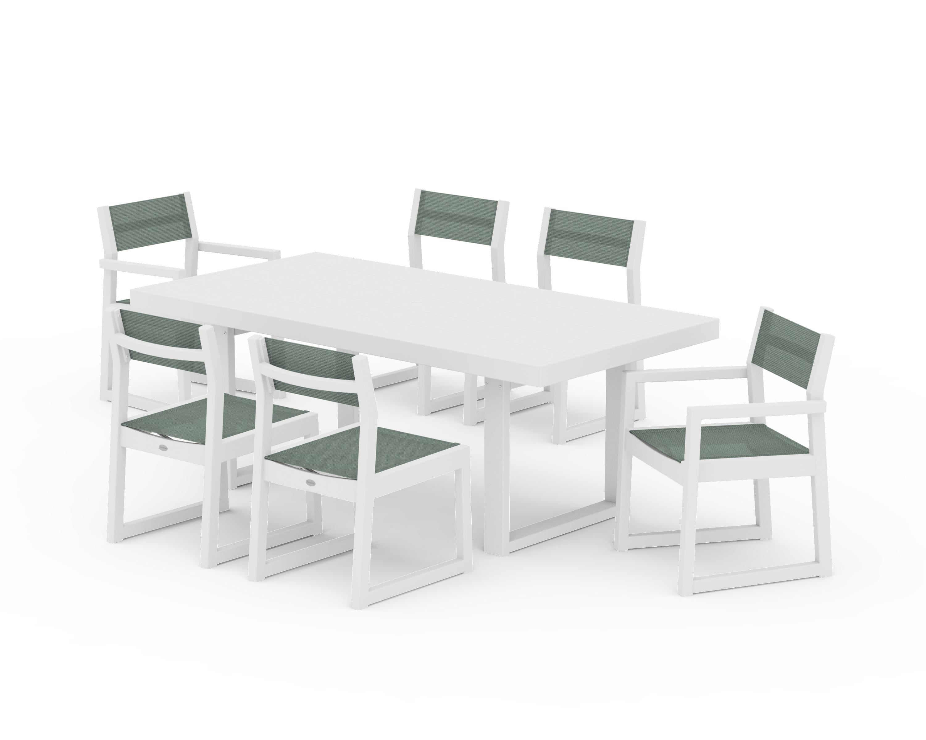 POLYWOOD® EDGE Sling 7-Piece Dining Set in White / Dupioni Sea Mist Sling