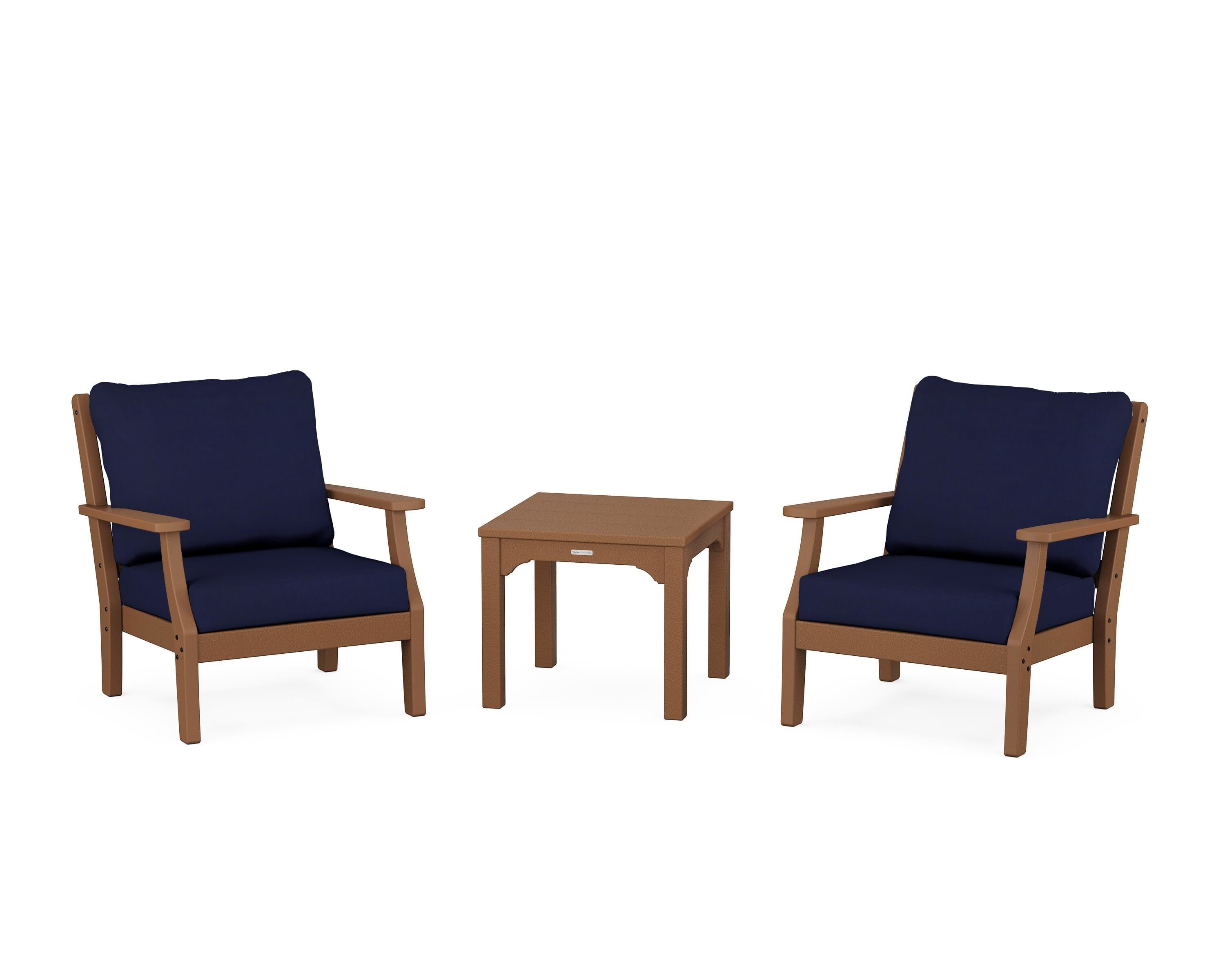 Martha Stewart by POLYWOOD® Chinoiserie 3-Piece Deep Seating Set in Teak / Navy