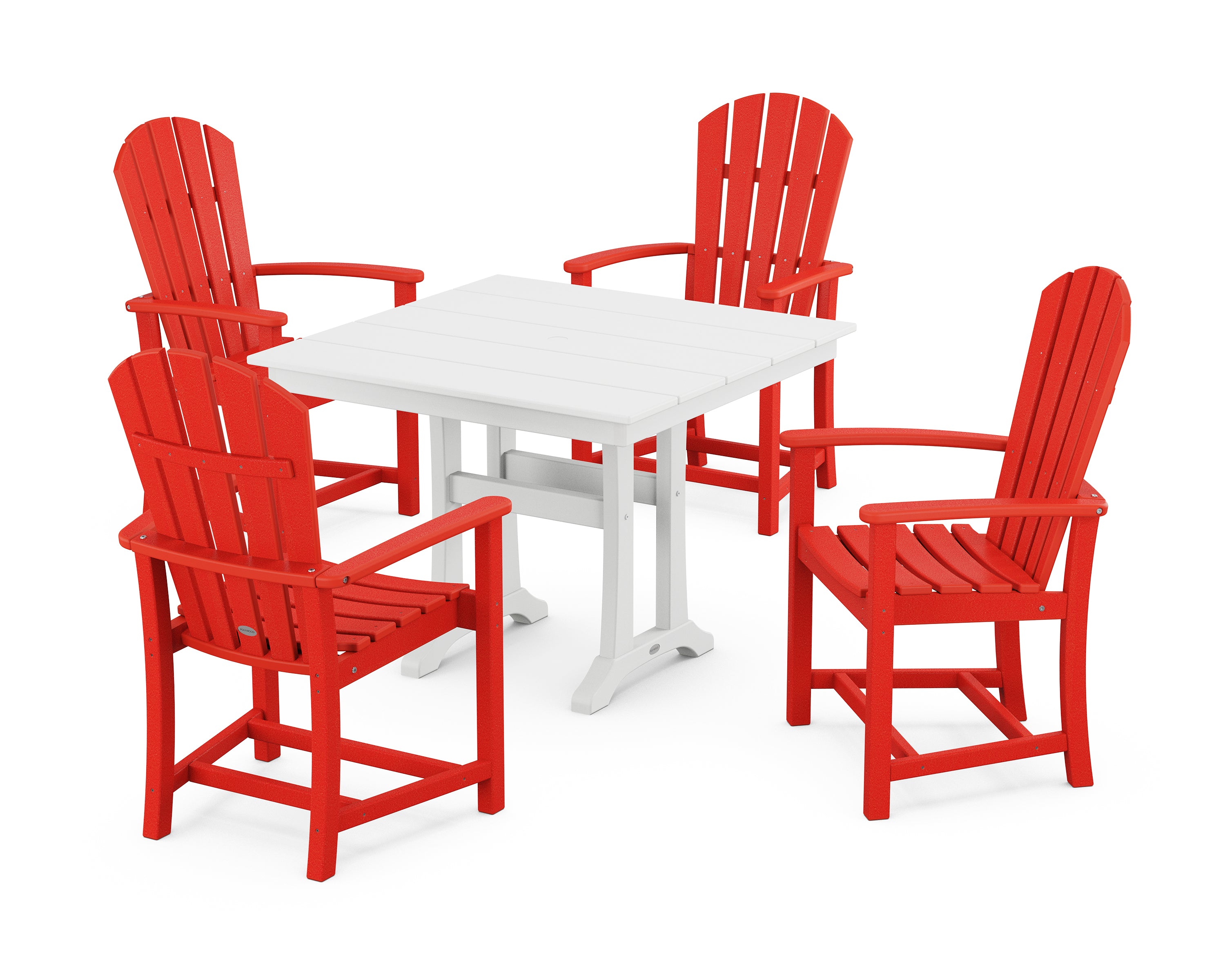POLYWOOD® Palm Coast 5-Piece Farmhouse Dining Set With Trestle Legs in Sunset Red / White