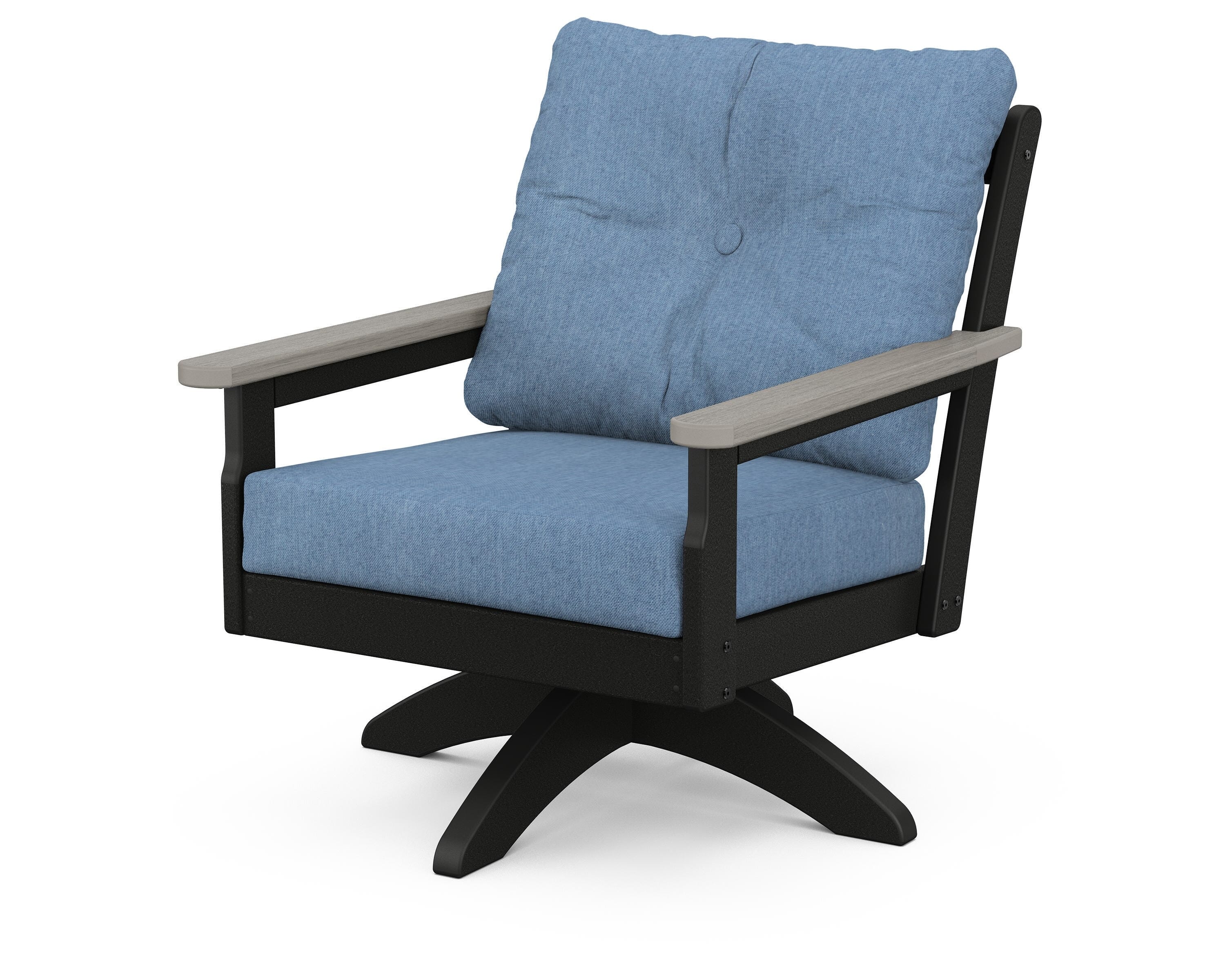 POLYWOOD® Vineyard Deep Seating Swivel Chair in Black / Driftwood / Sky Blue