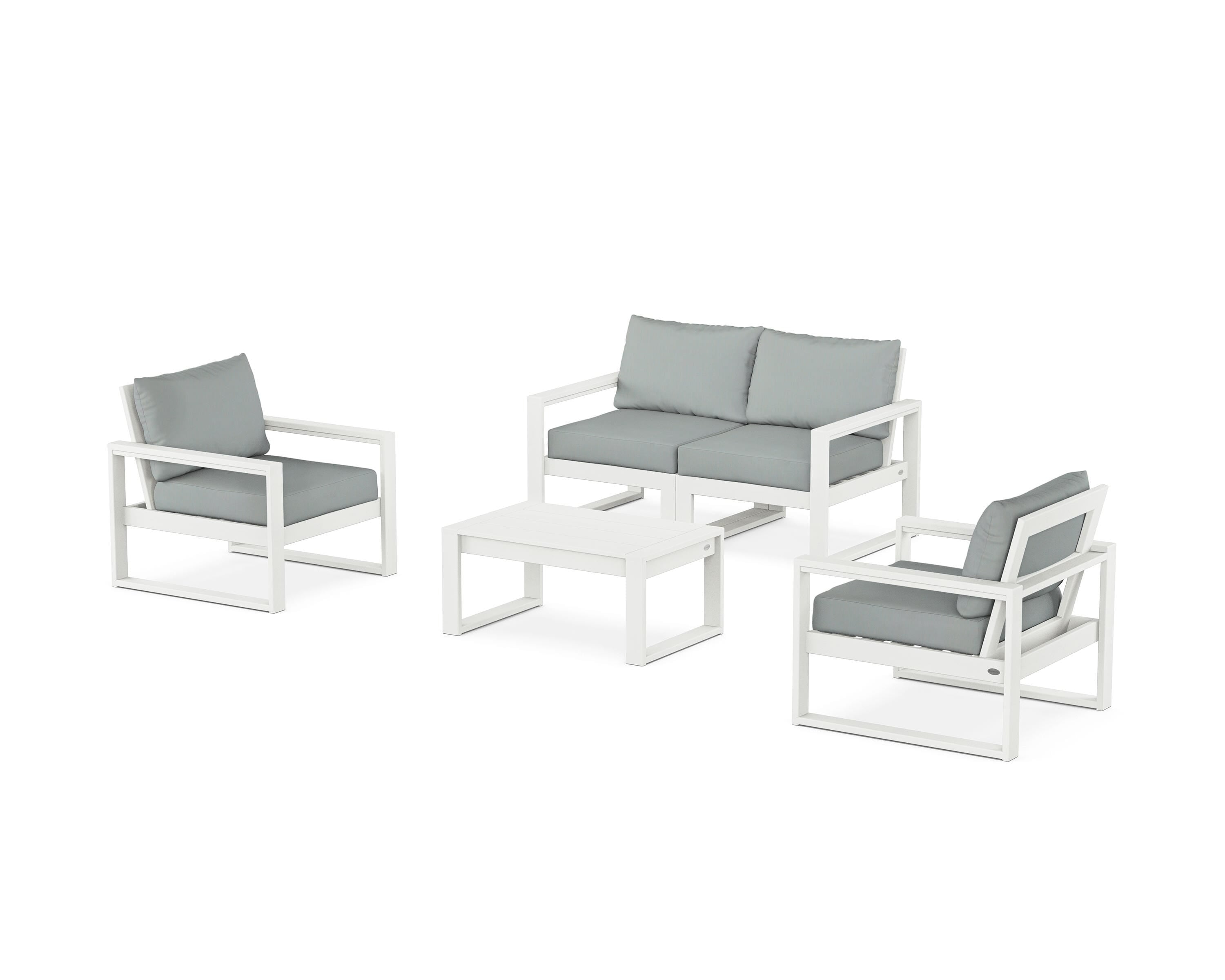 POLYWOOD® EDGE Sectional 4-Piece Deep Seating Set with Loveseat in Vintage White / Spa