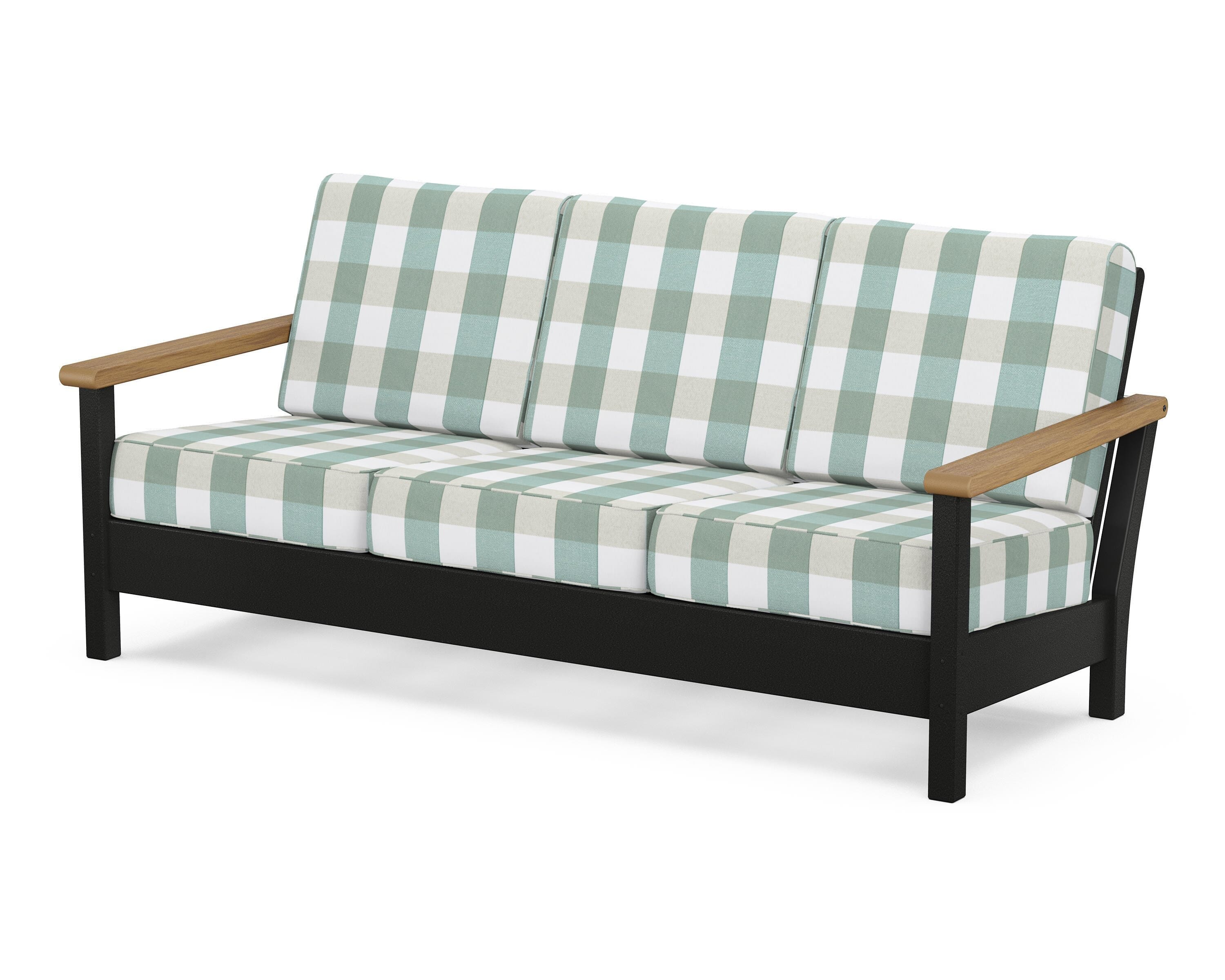 POLYWOOD® Harbour Deep Seating Sofa in Black / Natural / Buffalo Plaid Glacier Spa