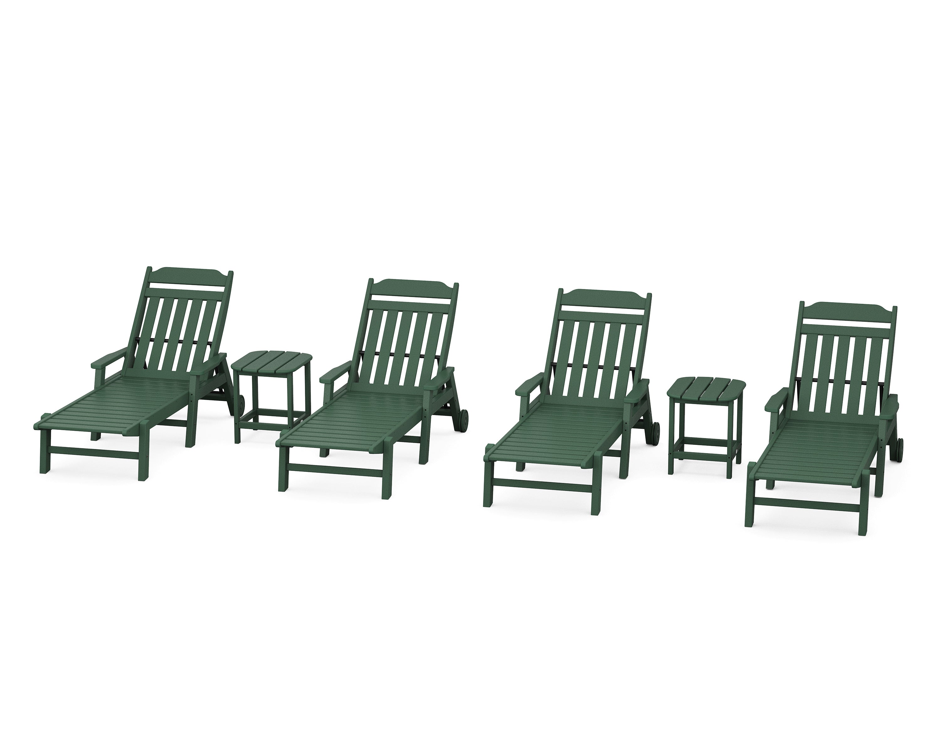 Country Living Cottage 6-Piece Chaise Set with Arms and Wheels in Green