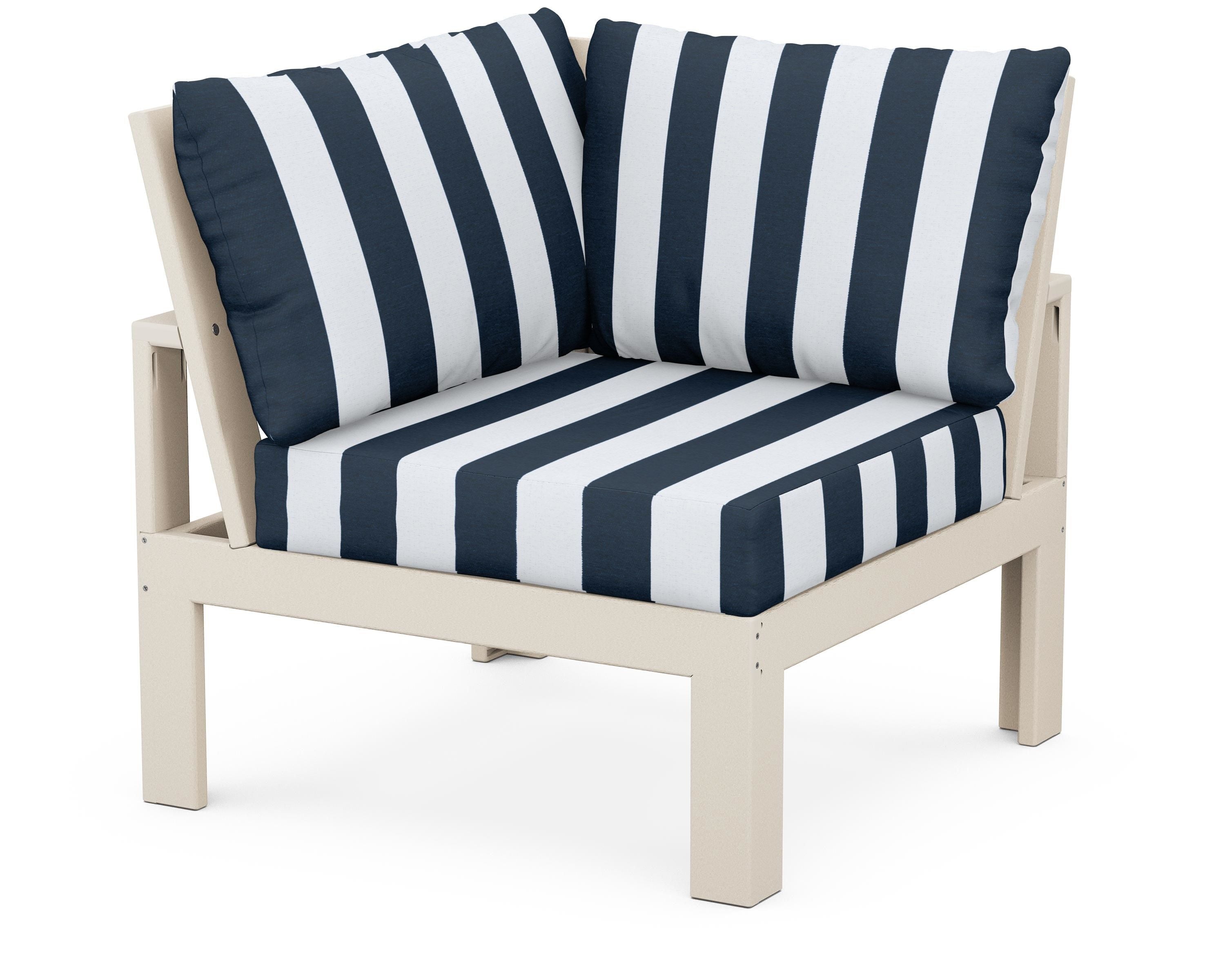 Unbranded Modular Corner Chair in Sand / Cabana Stripe Marine Indigo