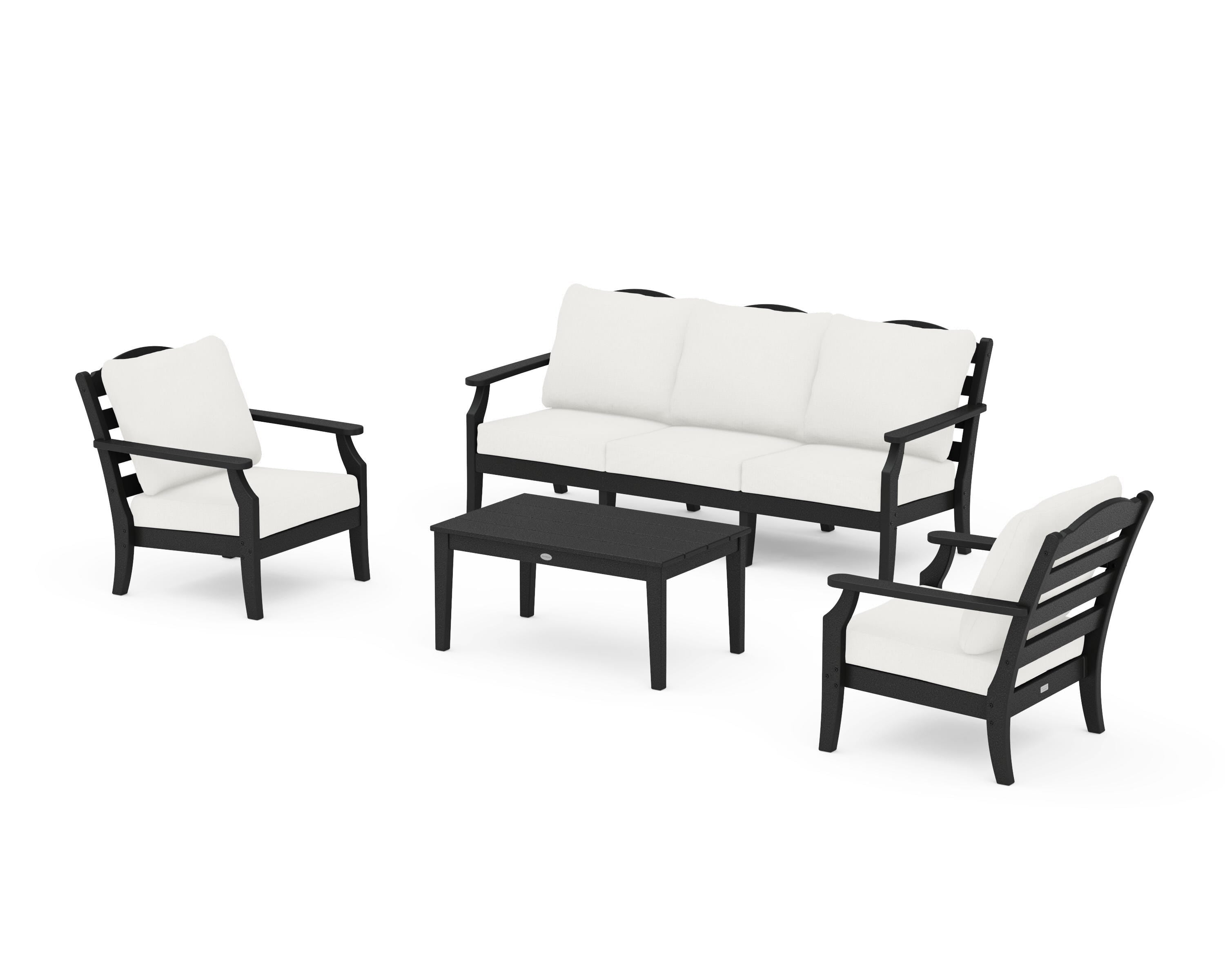 Draper James™ by POLYWOOD® Savannah 4-Piece Deep Seating Set with Sofa in Black / Natural Linen