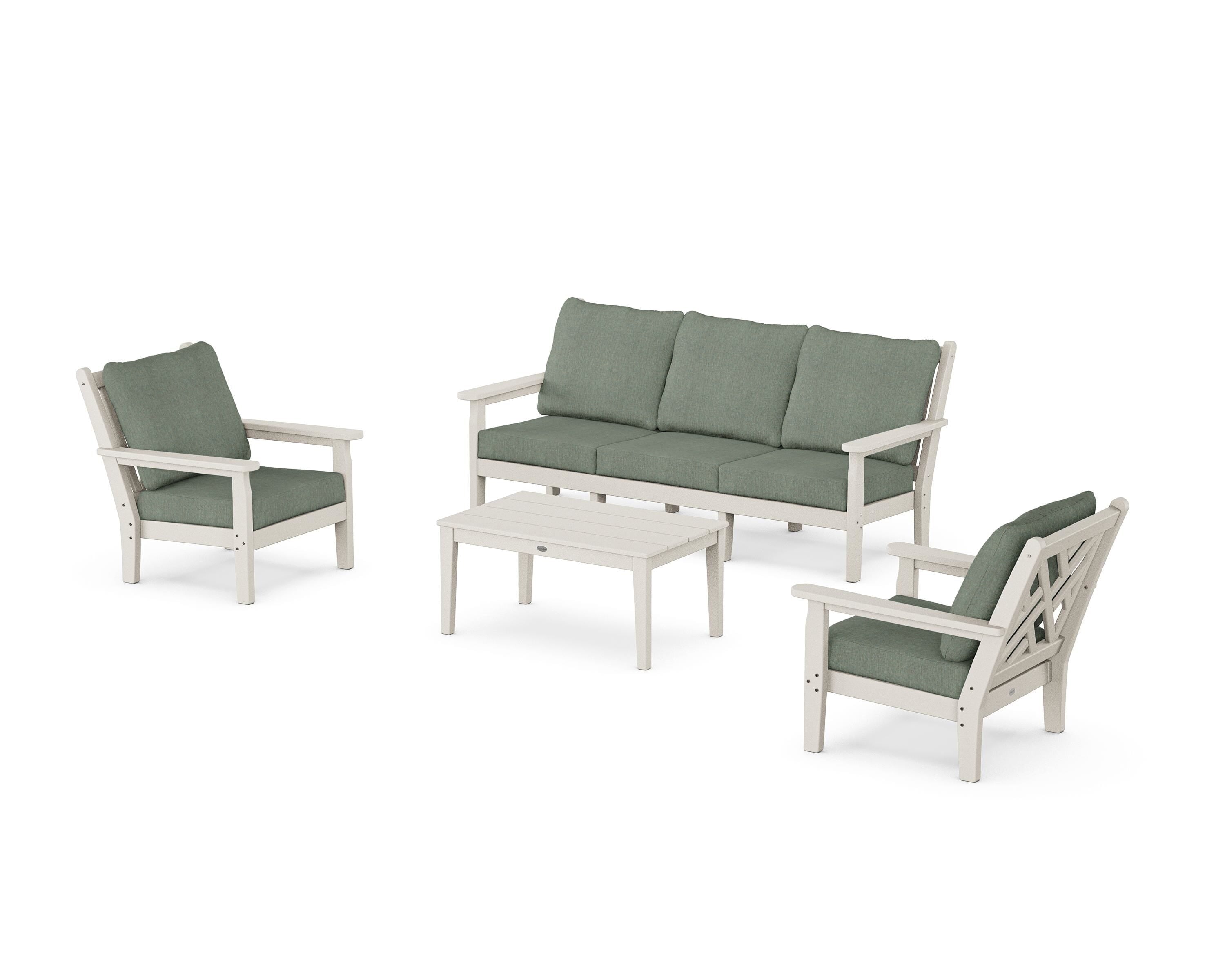 POLYWOOD® Chippendale 4-Piece Deep Seating Set with Sofa in Sand / Cast Sage