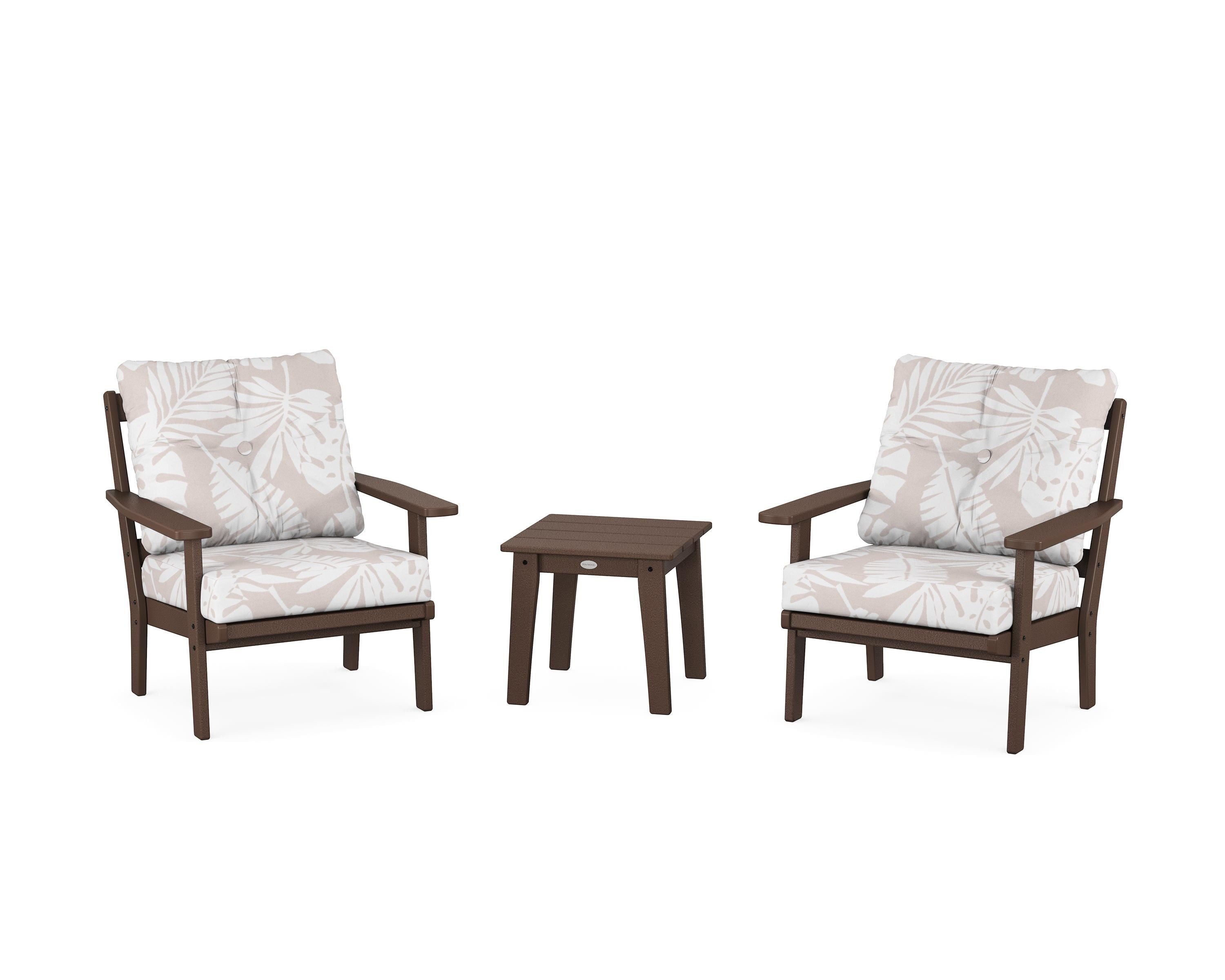 POLYWOOD® Oxford 3-Piece Deep Seating Set in Mahogany / Leaf Dune Burlap