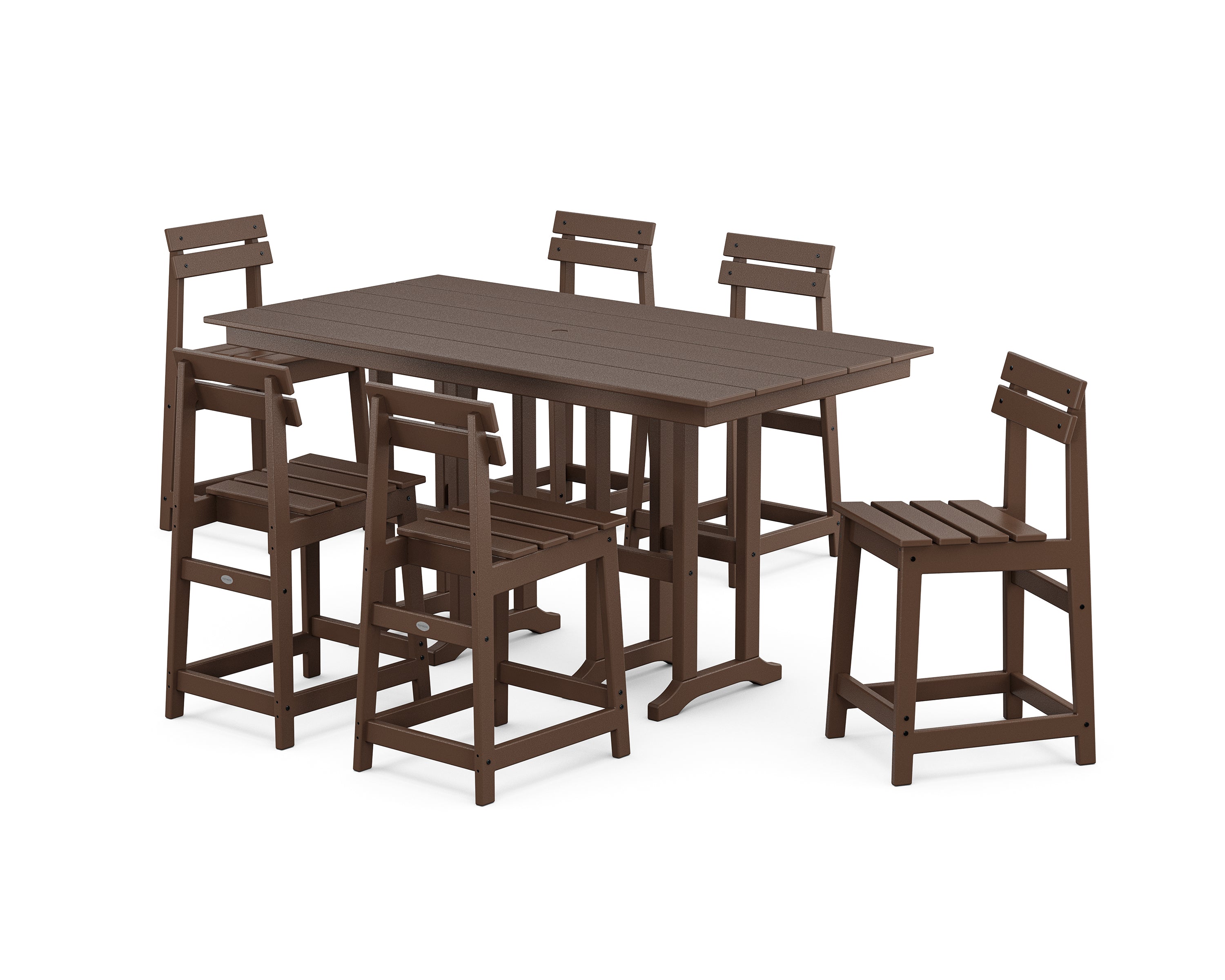 POLYWOOD® Modern Studio Plaza Counter Chair 7-Piece Set in Mahogany