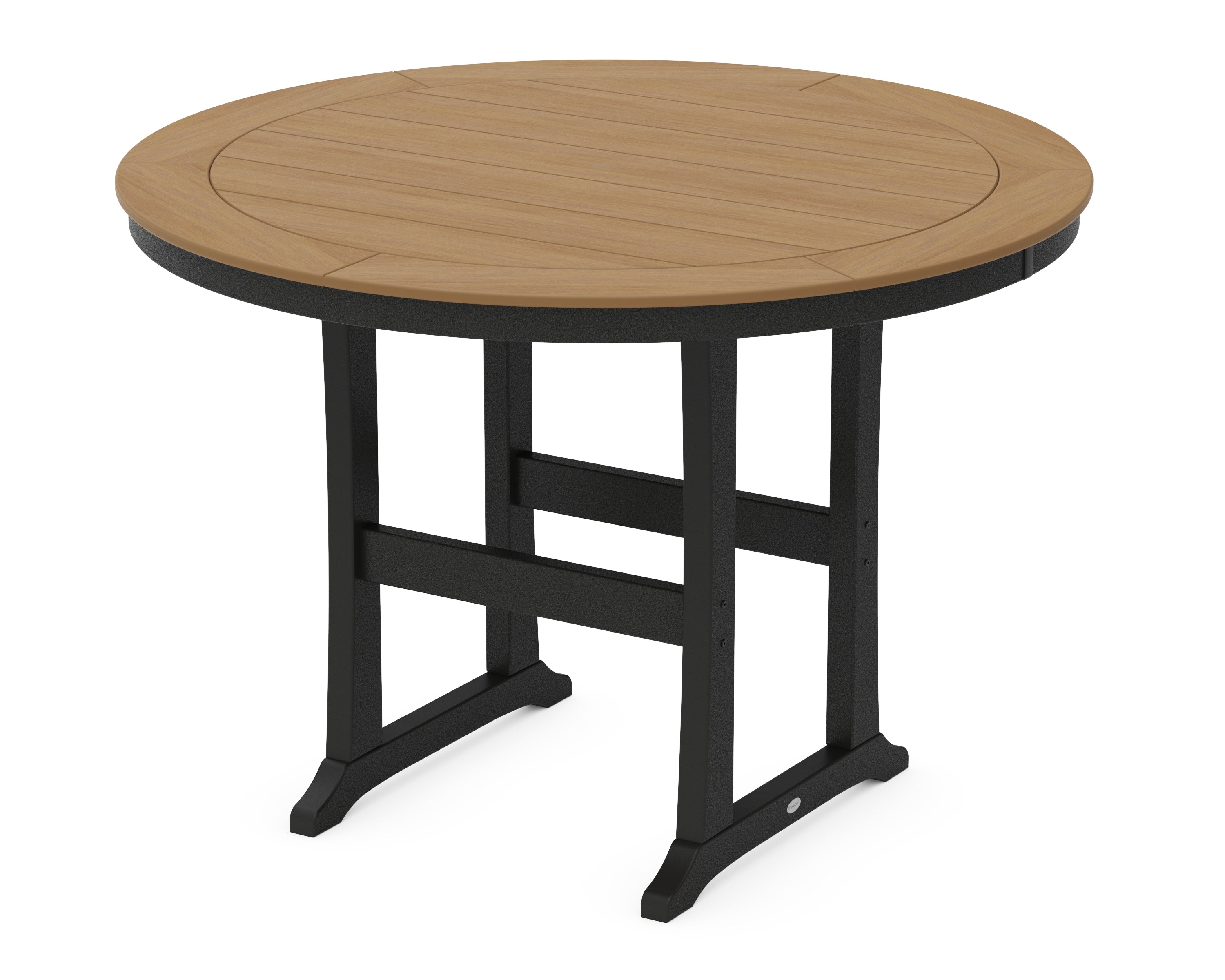 POLYWOOD® Nautical Trestle 60" Round Bar Table in Black / Natural