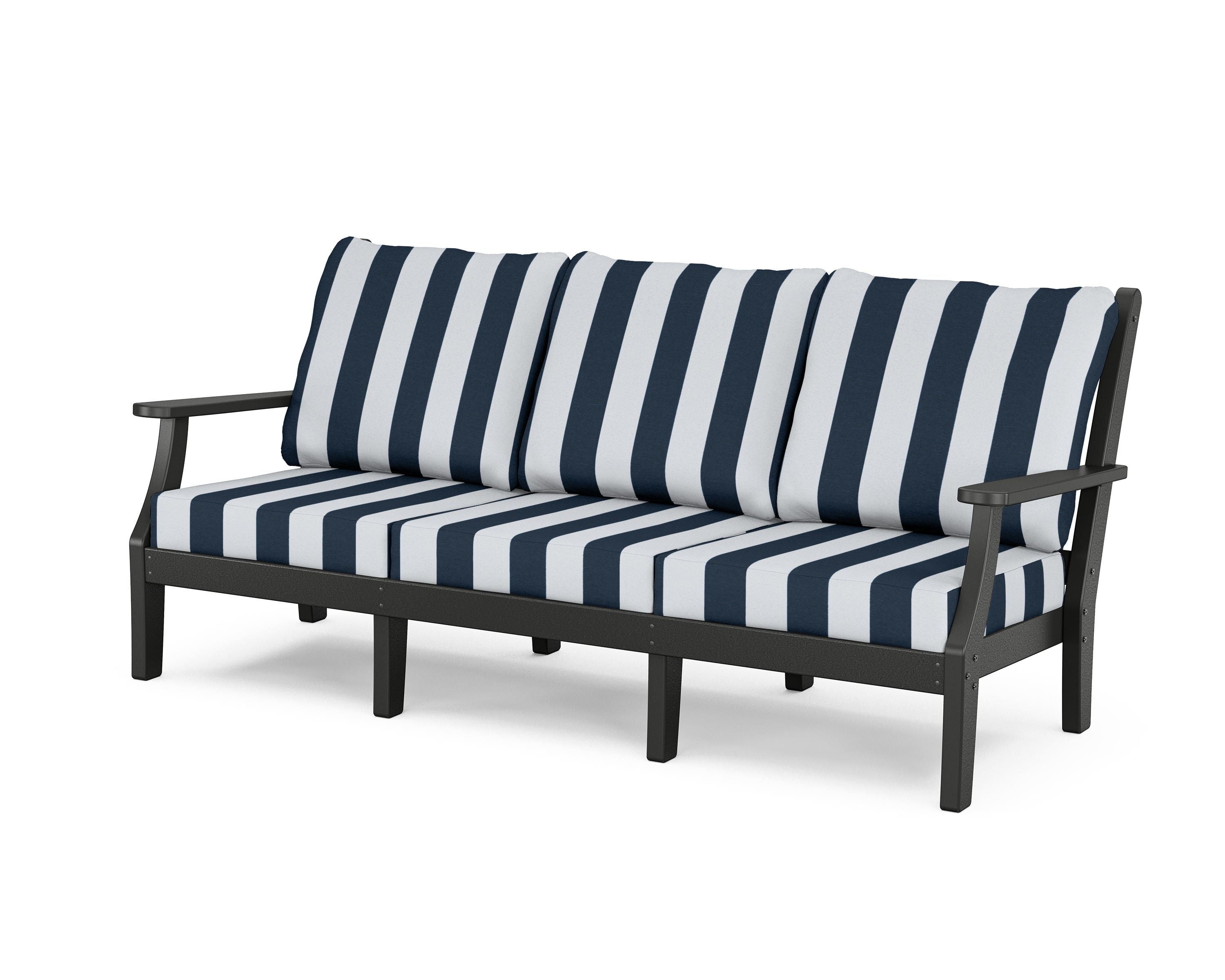 Country Living Wovendale Deep Seating Sofa in Black / Cabana Stripe Marine Indigo
