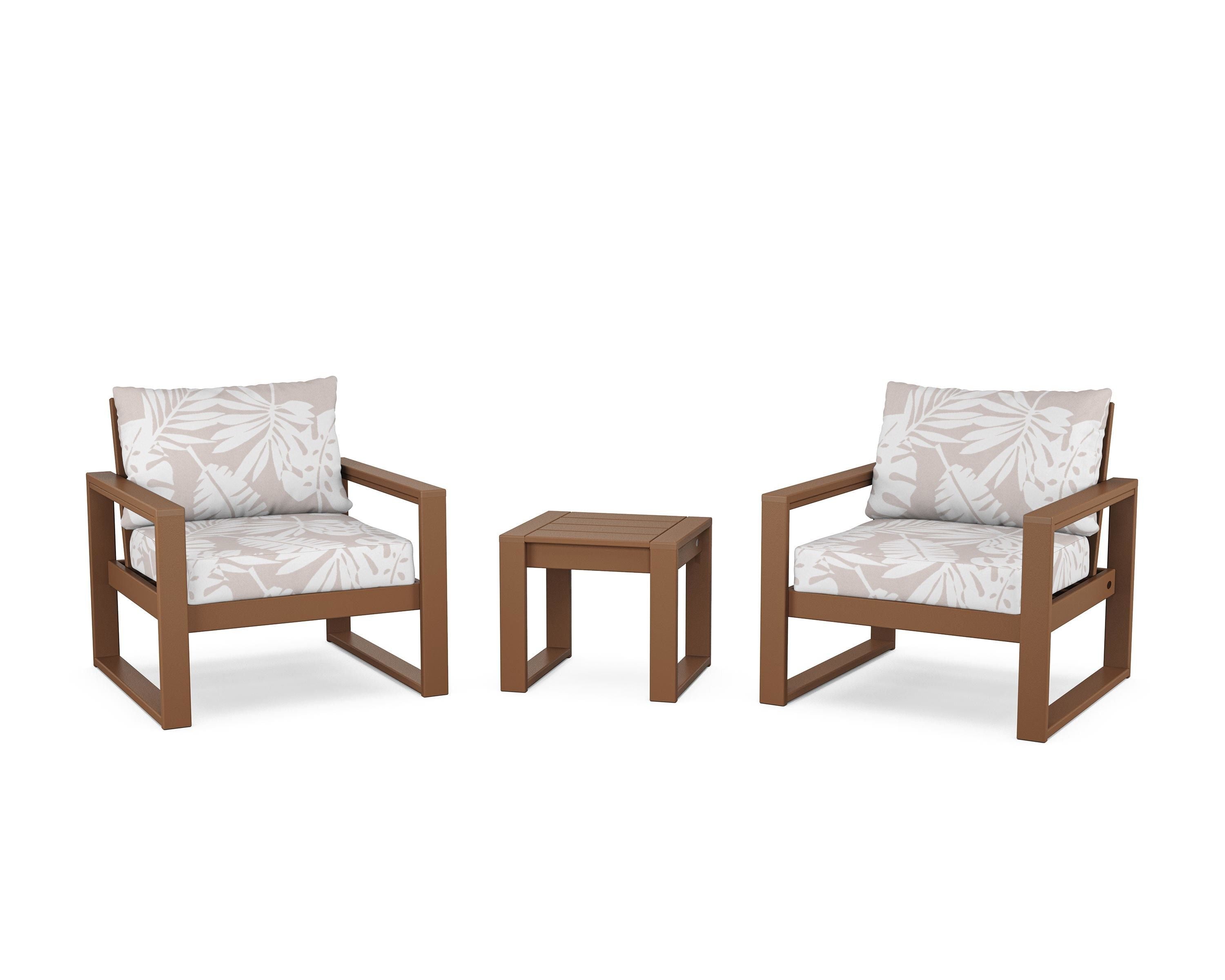 POLYWOOD® EDGE Sectional 3-Piece Deep Seating Set in Teak / Leaf Dune Burlap