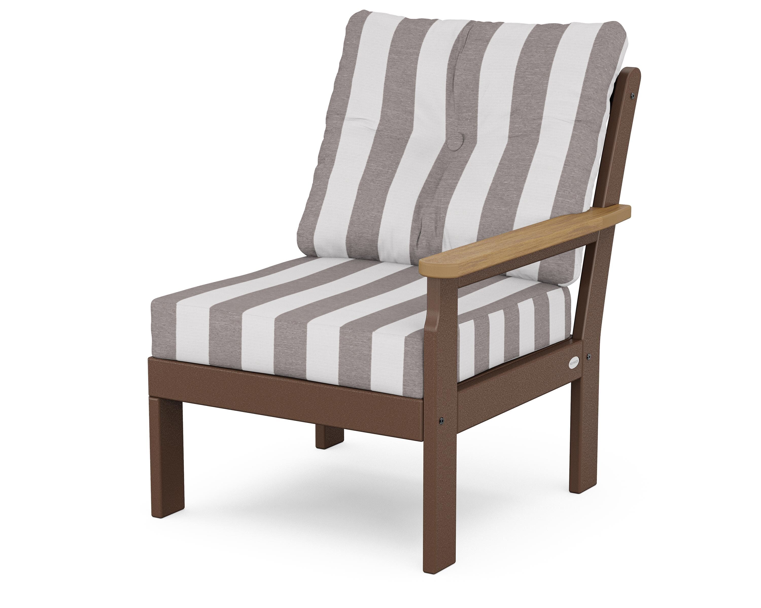 POLYWOOD® Vineyard Modular Right Arm Chair in Mahogany / Natural / Cabana Stripe Grey Mist