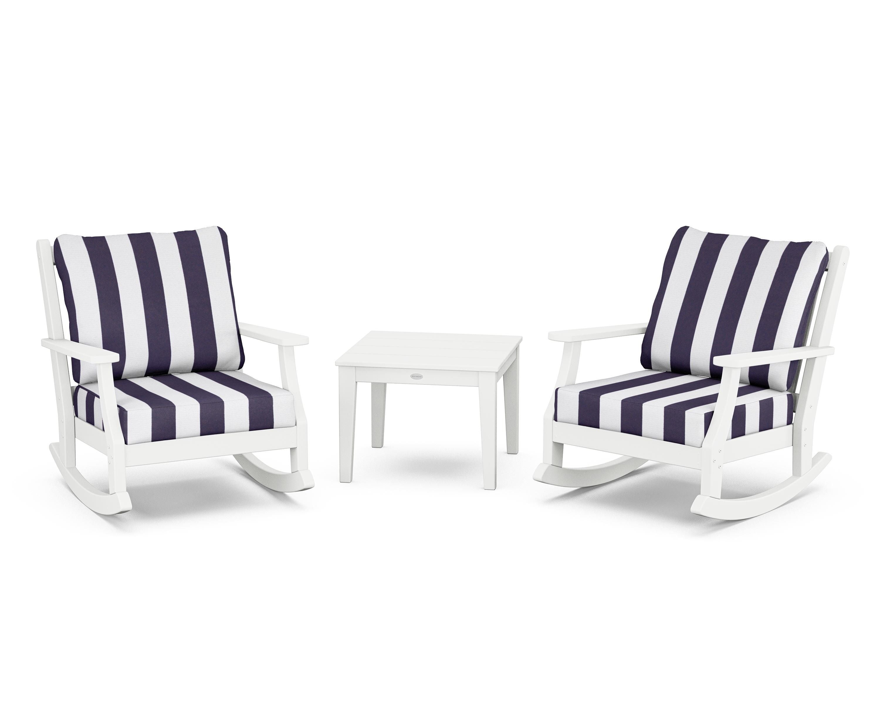 Country Living Wovendale 3-Piece Deep Seating Rocker Set in White / Cabana Stripe Navy