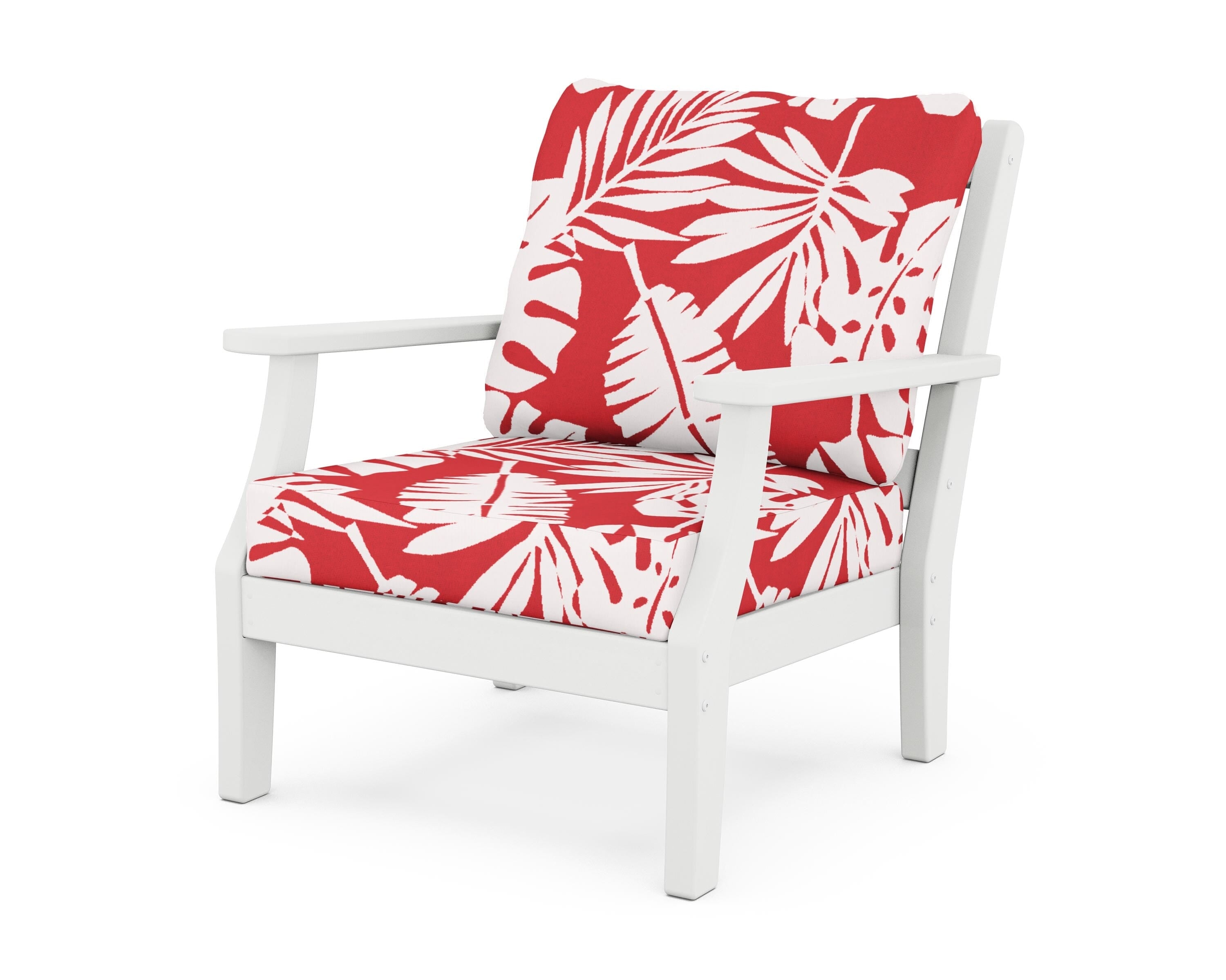 Martha Stewart by POLYWOOD® Chinoiserie Deep Seating Chair in White / Leaf Crimson