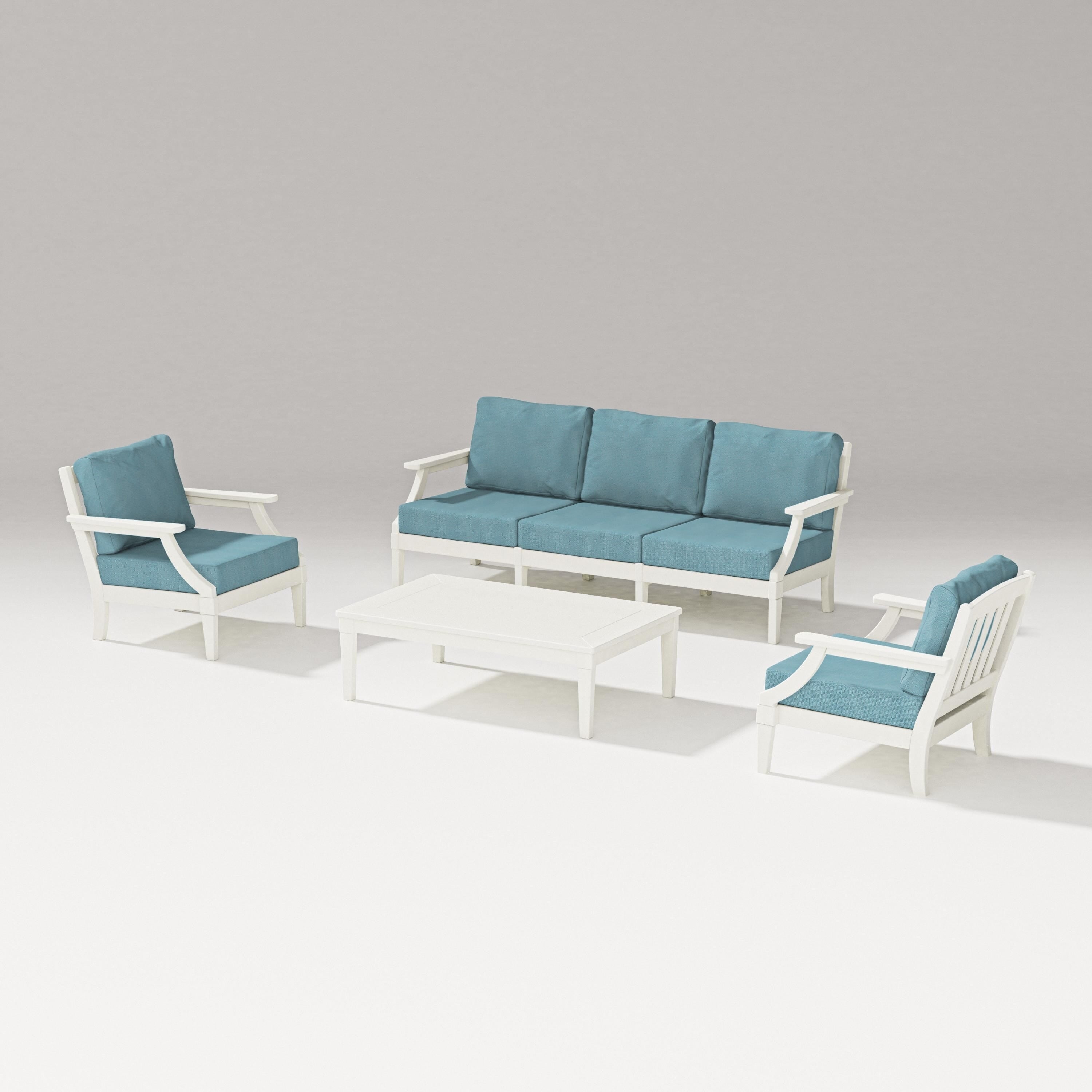 PW Designer Series Estate 4-Piece Lounge Sofa Set in Vintage White / Lattice Sky Blue