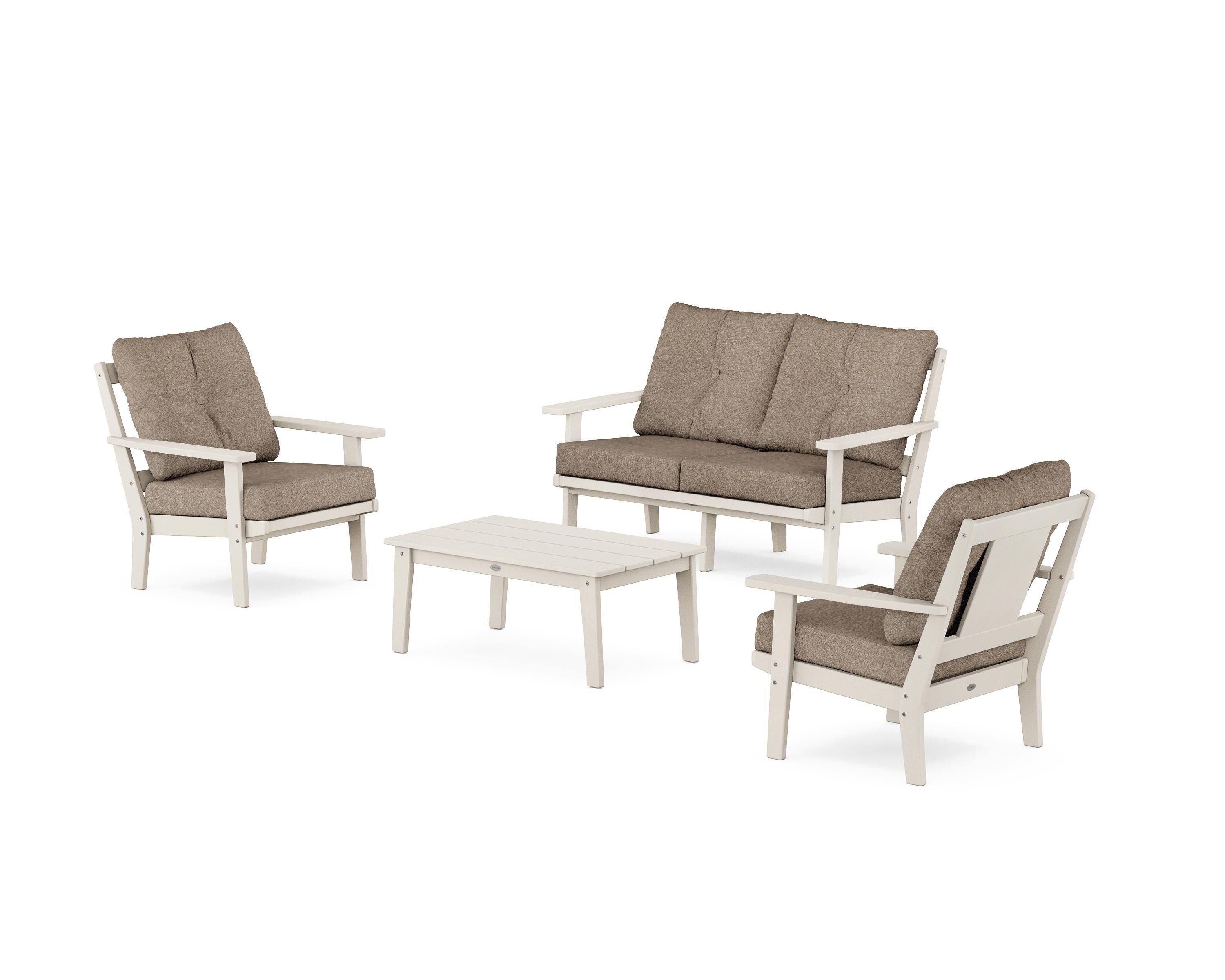 POLYWOOD® Prairie 4-Piece Deep Seating Set with Loveseat in Sand / Spiced Burlap