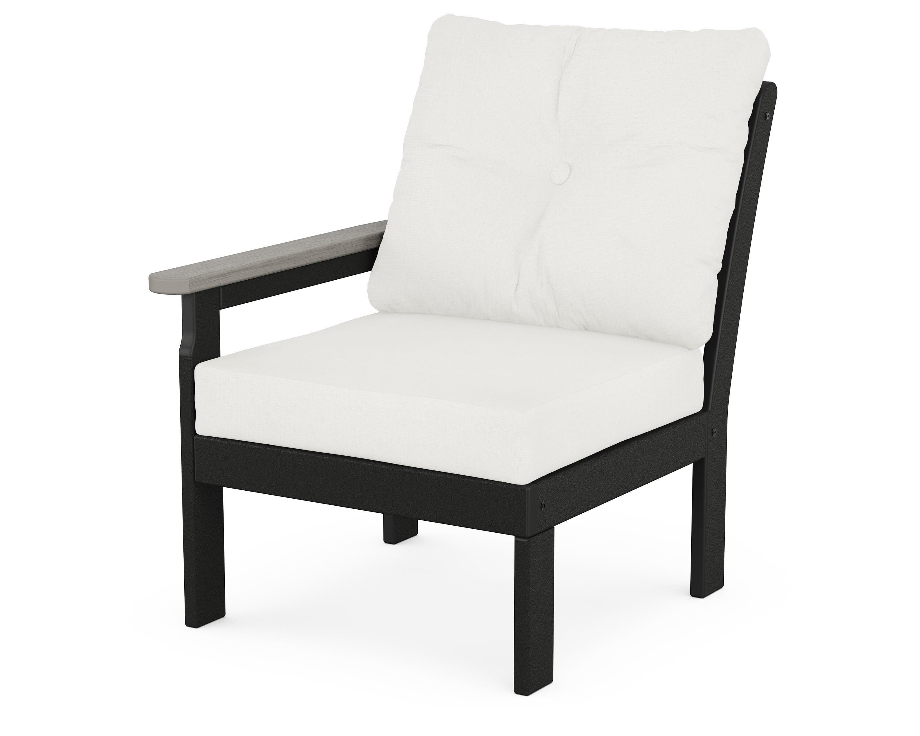 POLYWOOD® Vineyard Modular Left Arm Chair in Black / Driftwood / Natural Linen