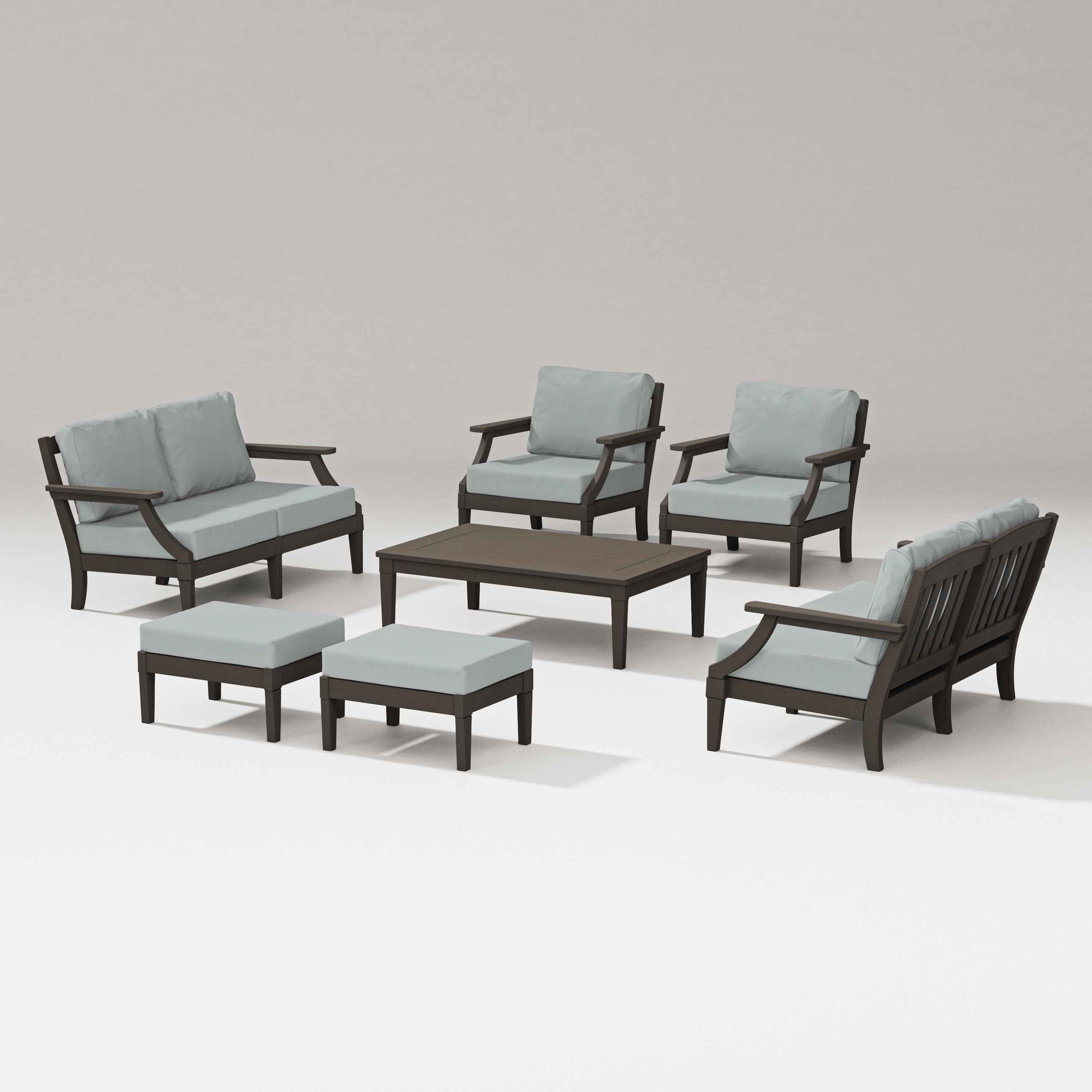 PW Designer Series Estate 7-Piece Lounge Loveseat Set in Vintage Coffee / Spa
