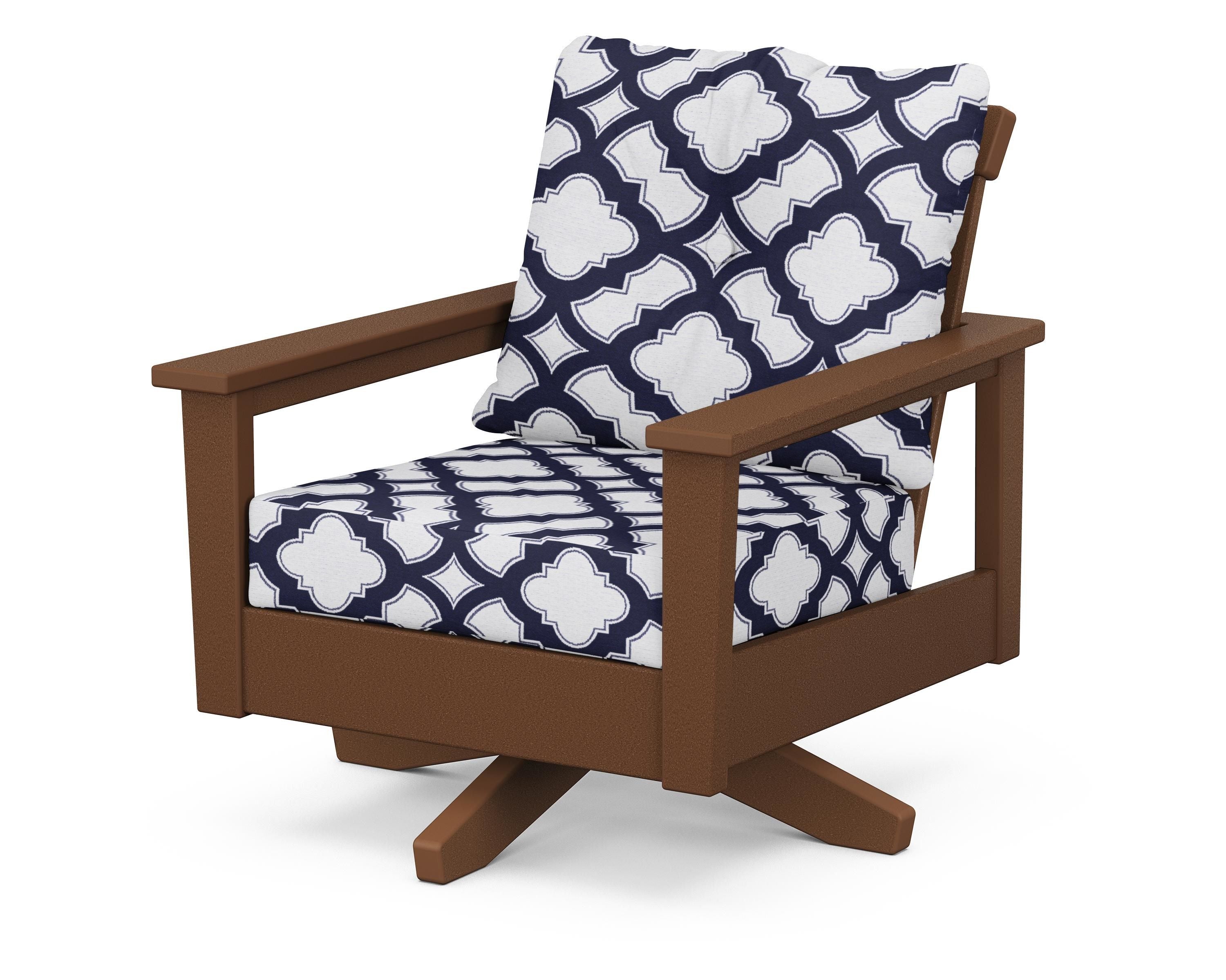 POLYWOOD® Prescott Deep Seating Swivel Chair in Teak / Trellis Navy