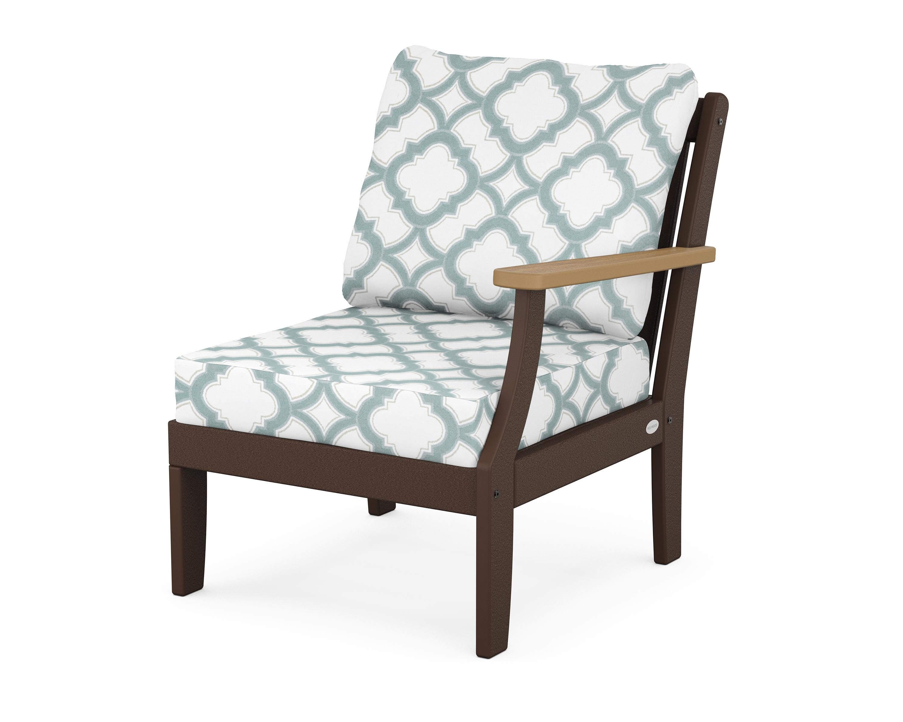 POLYWOOD® Braxton Modular Right Arm Chair in Mahogany / Natural / Trellis Glacier Spa