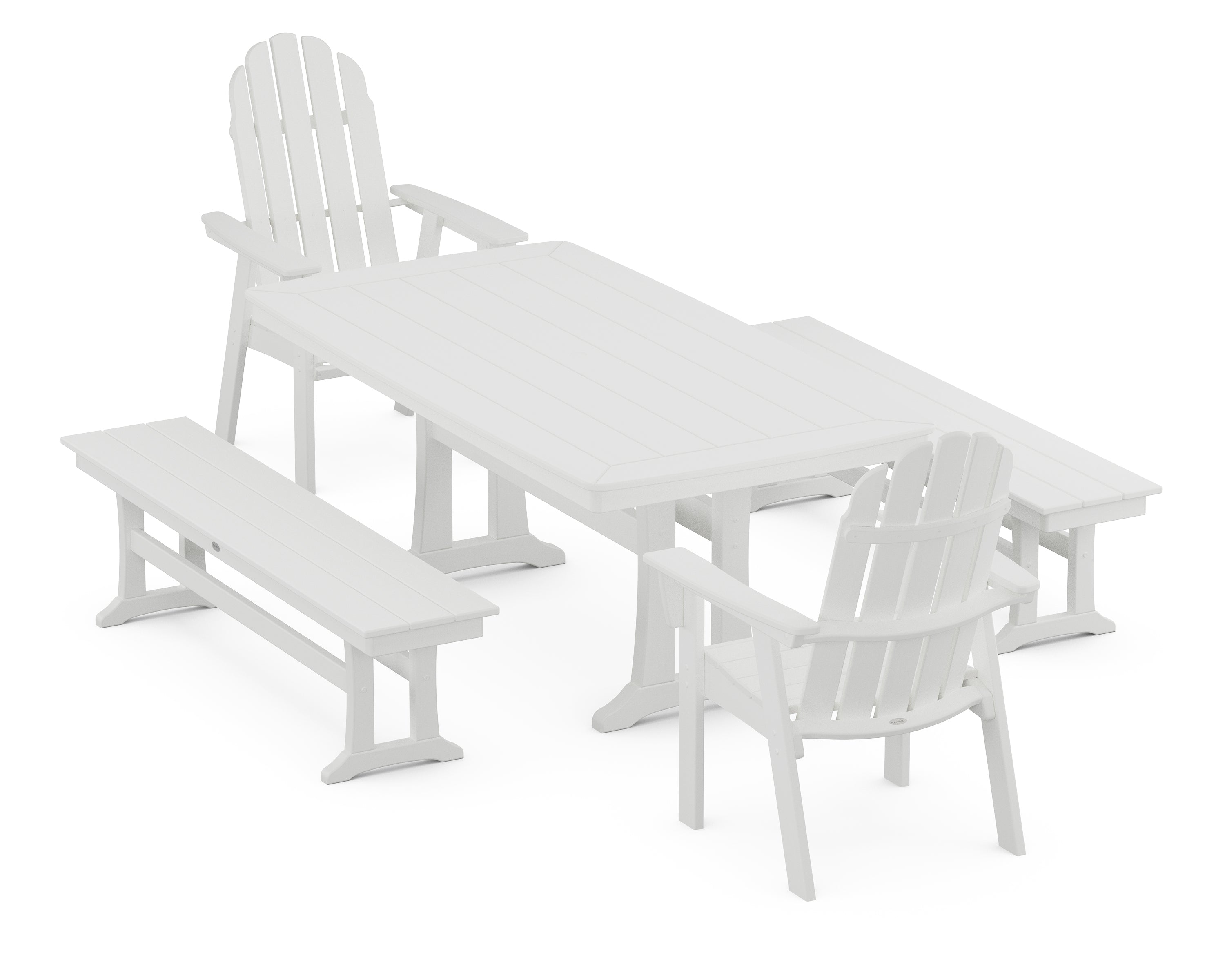 POLYWOOD® Vineyard Adirondack 5-Piece Dining Set with Trestle Legs in White